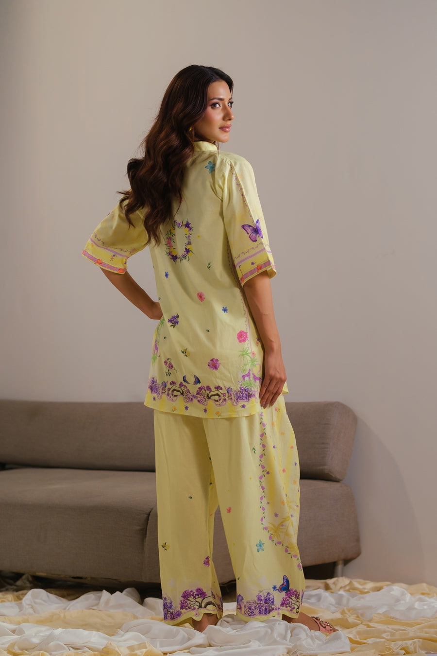 lawn cotton Co Ord Sets in Lemon