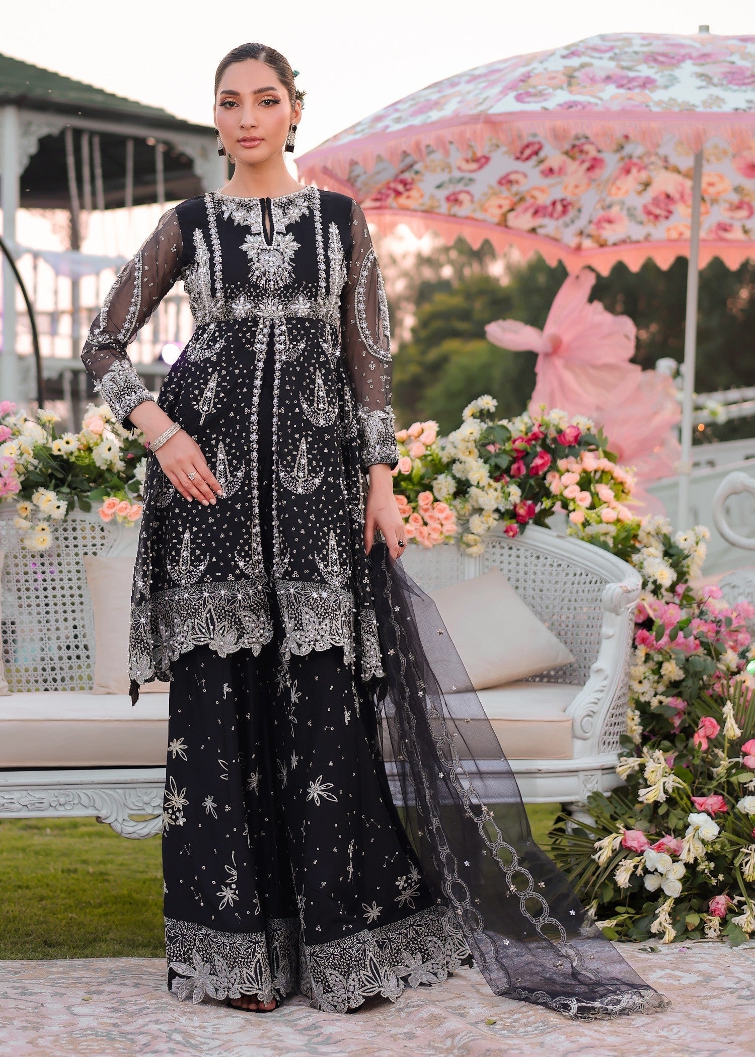 organza Sharara in Black