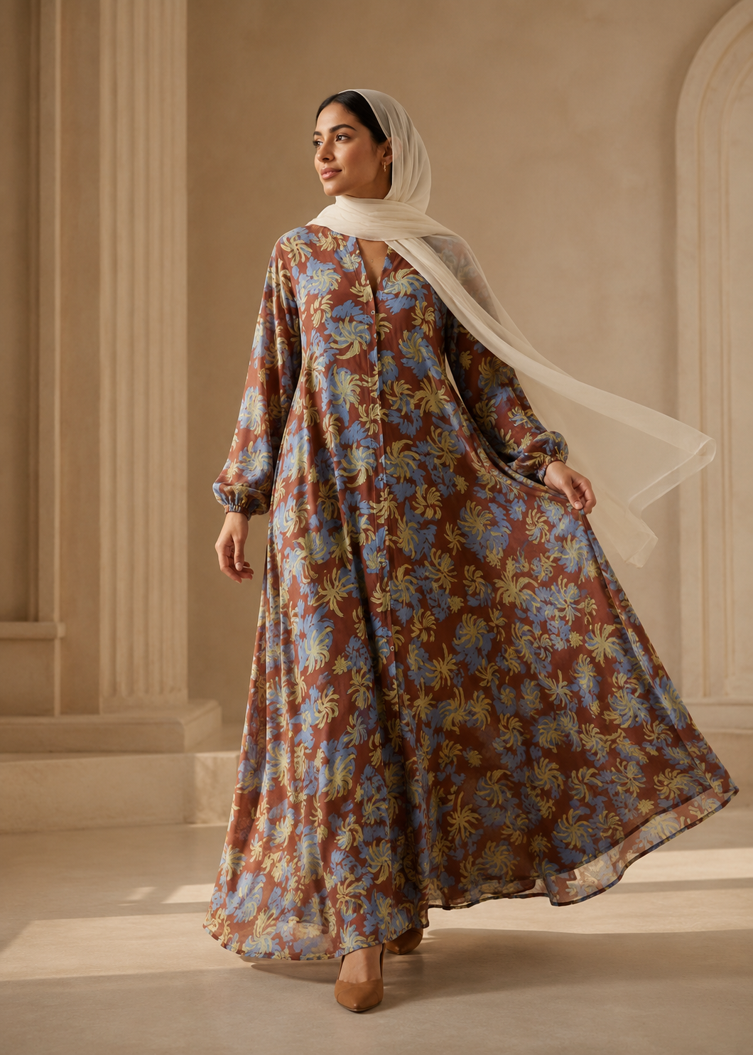 lawn Abaya in Rustic brown
