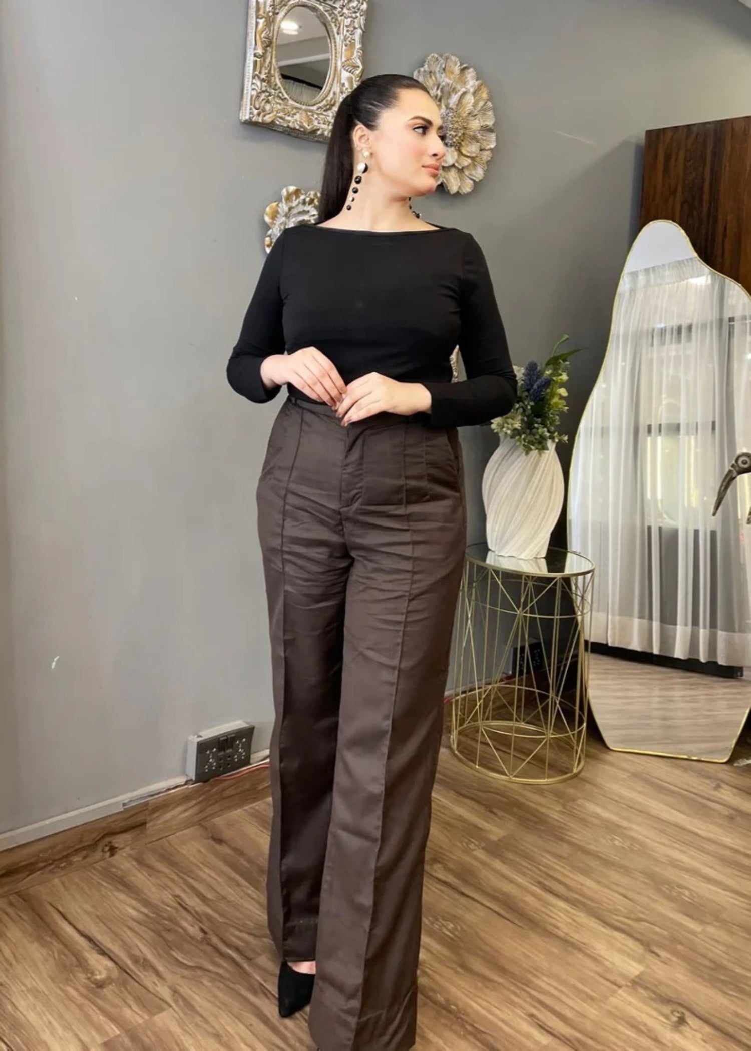 polycotton Pants in Chocolate brown