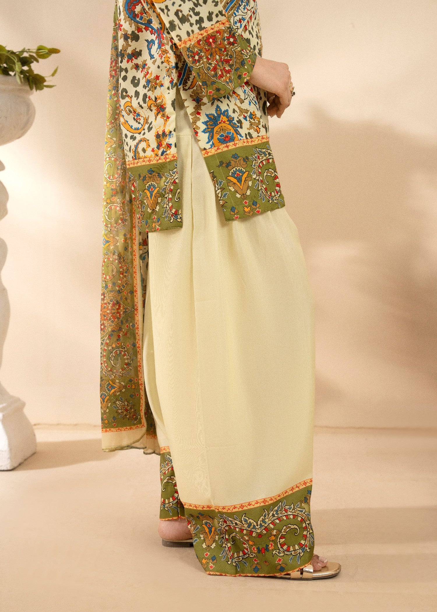poly lawn Kurta Set in Light yellow