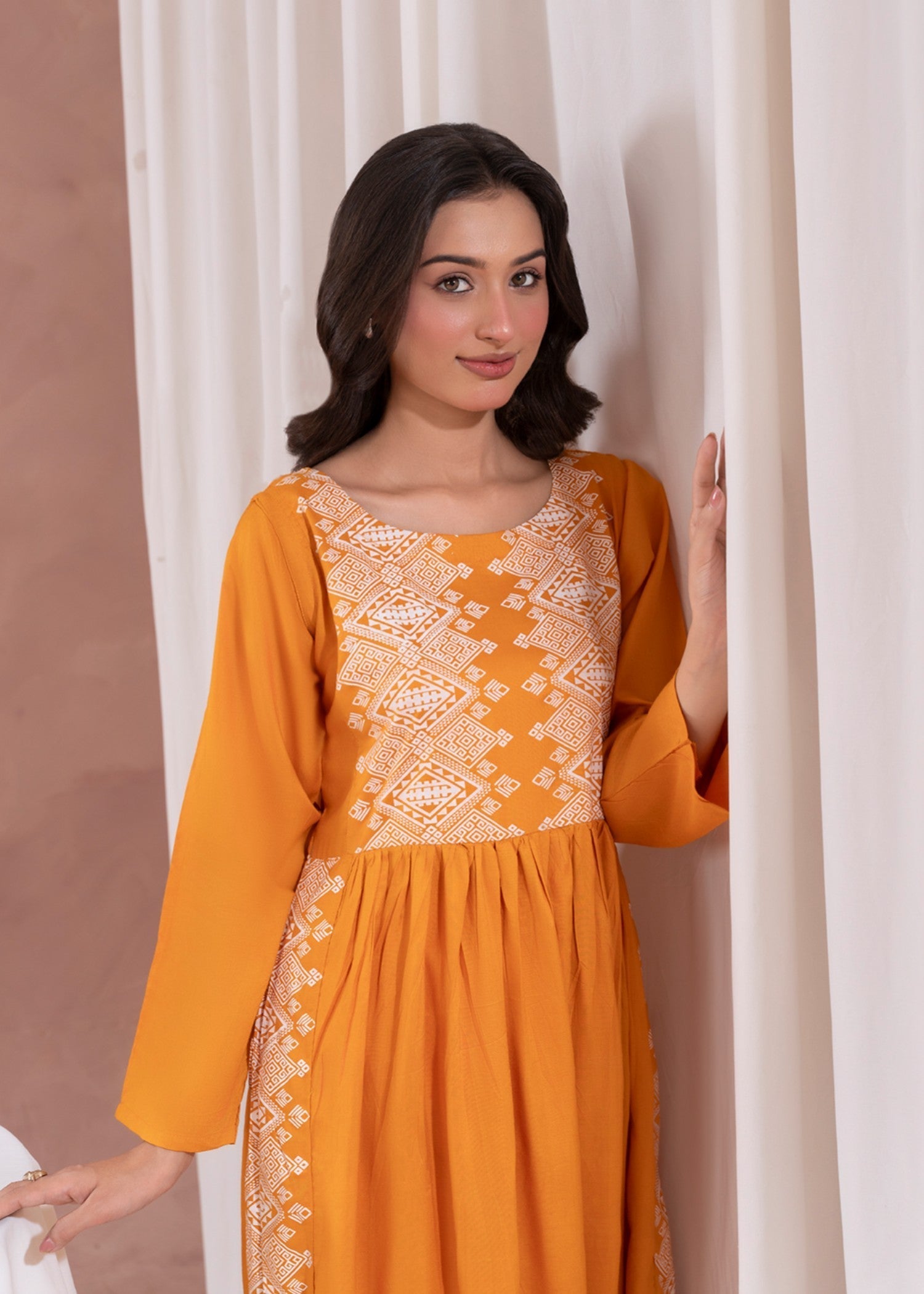 linen Kurti in Mustard