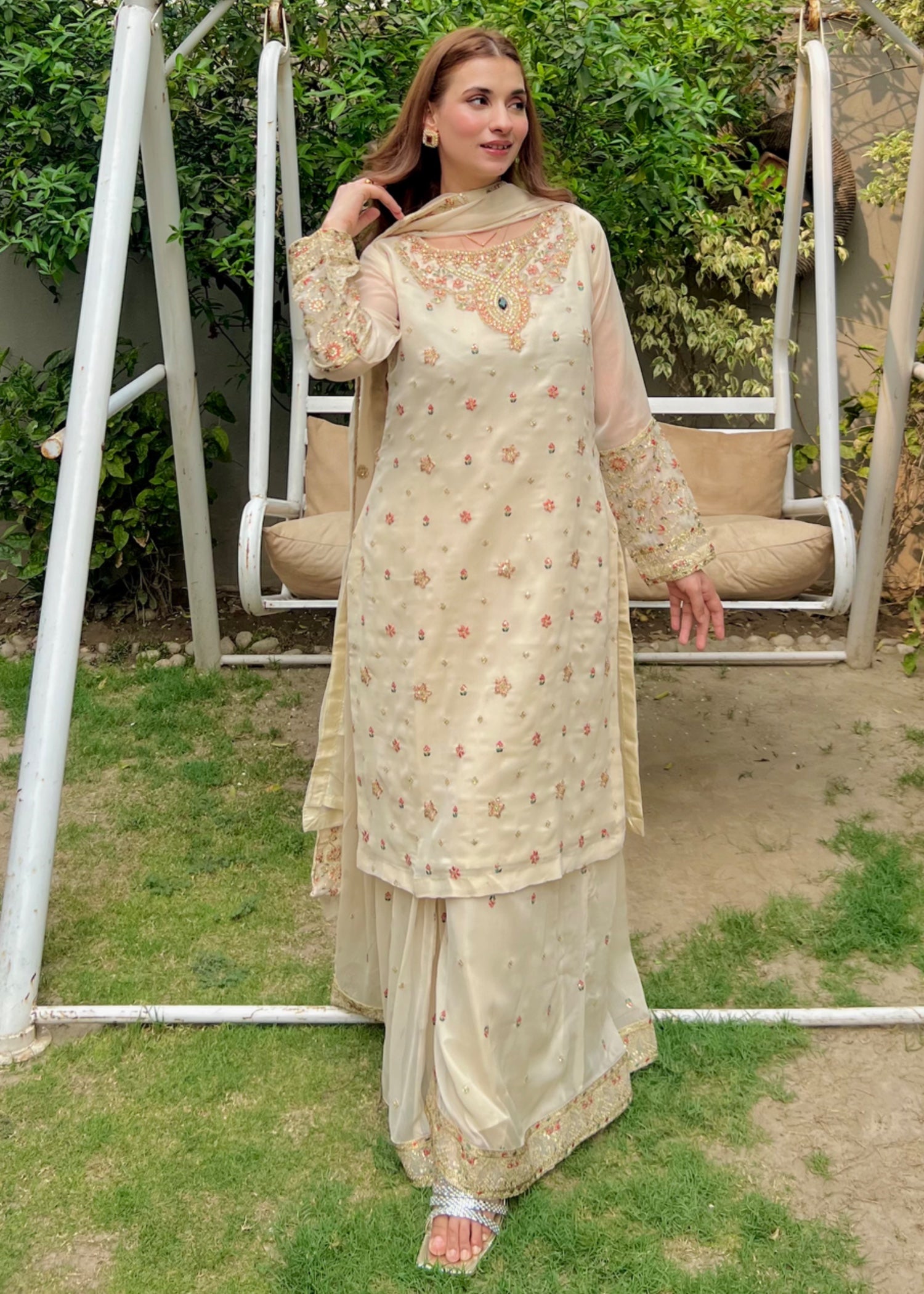 chiffon Sharara in Beige