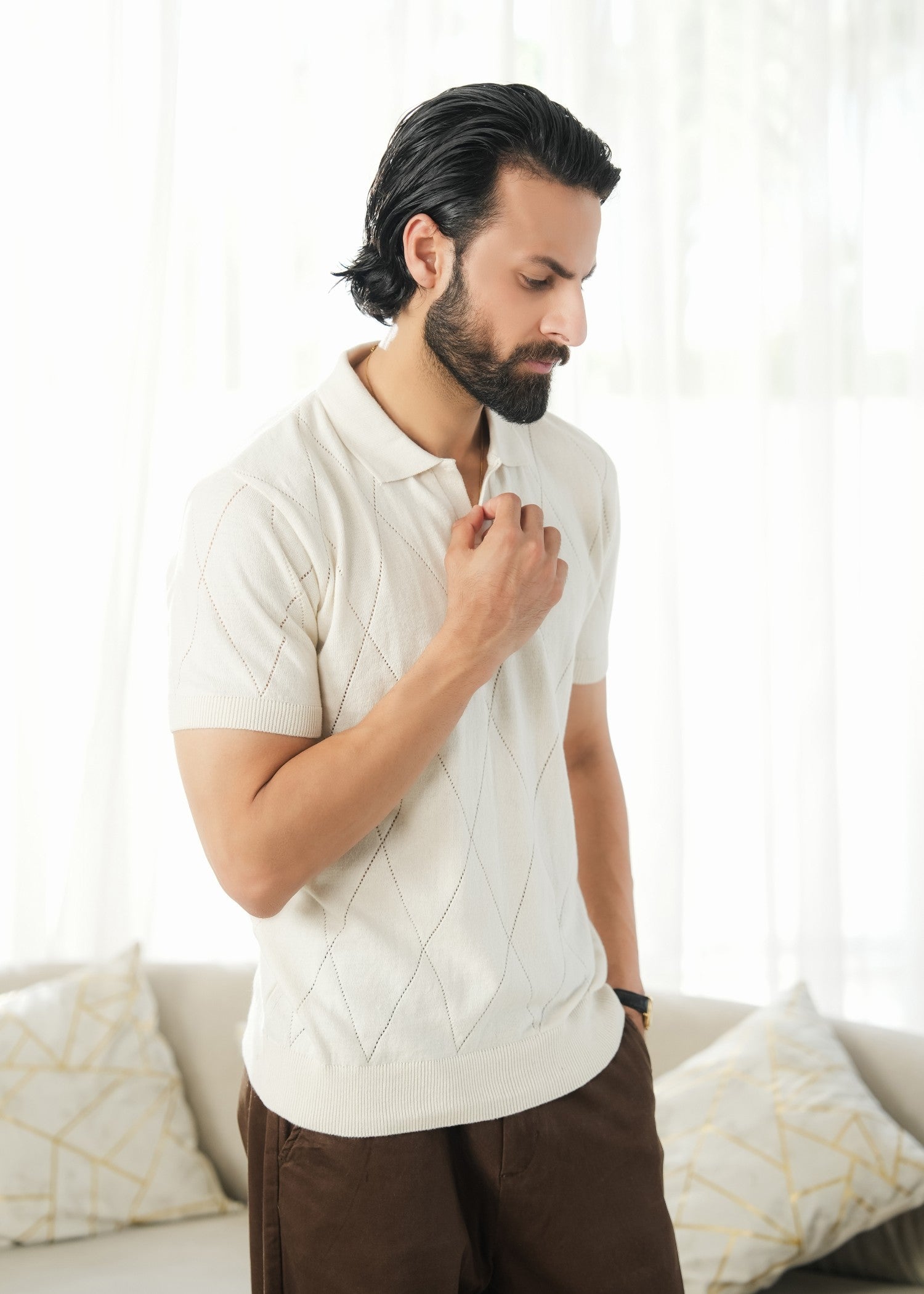 cotton Polo Shirt in Antique white