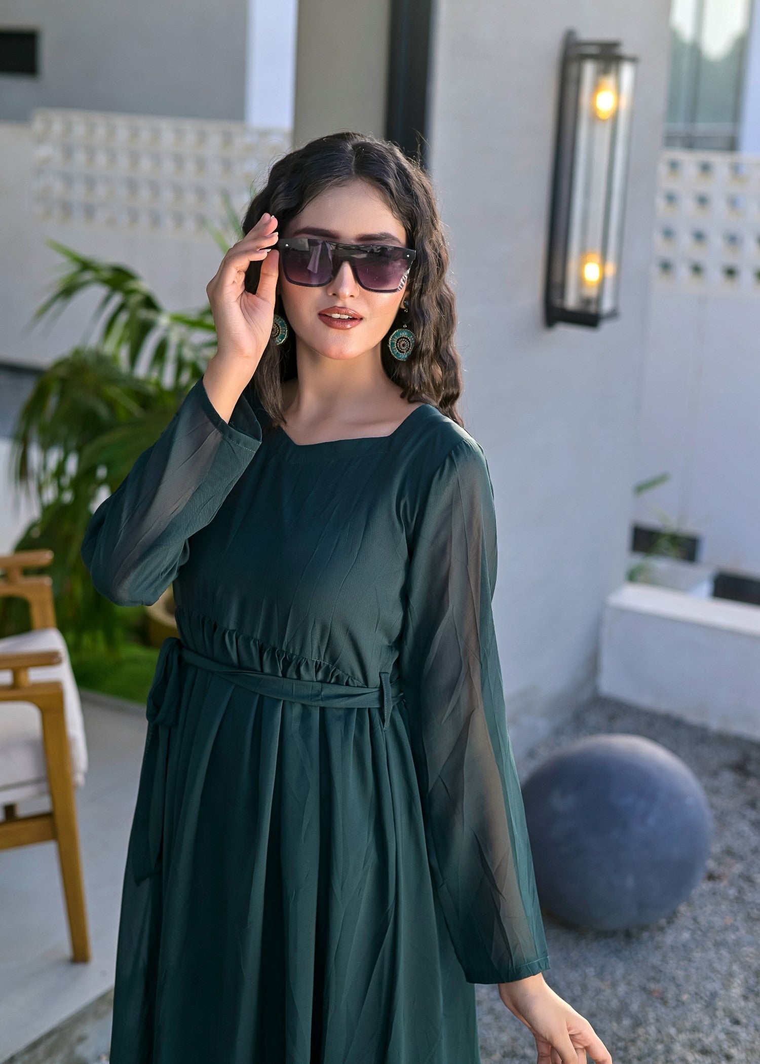 chiffon Maxi in Bottle green