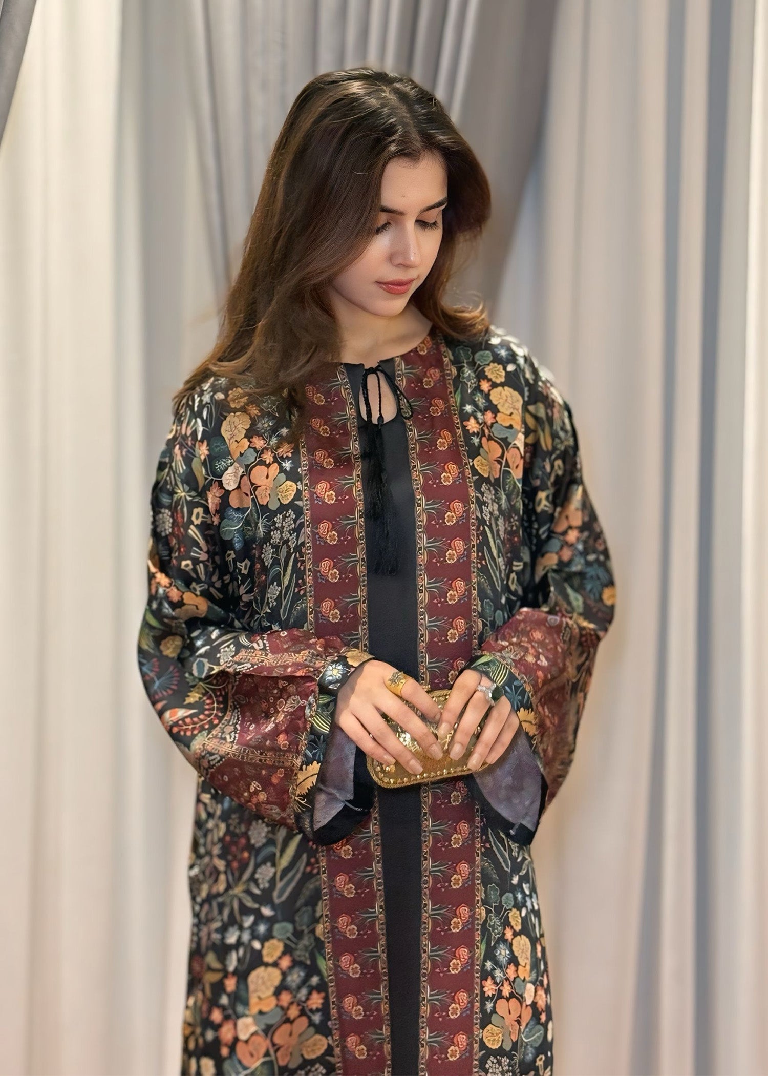 satin silk Kaftan in Black