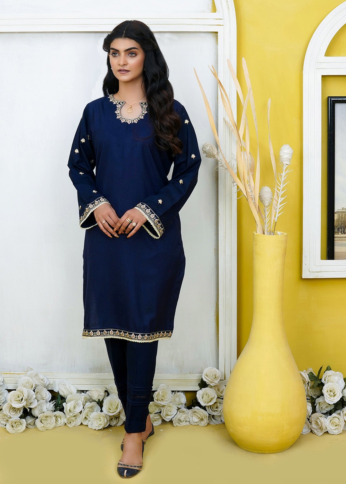karandi Unstitched in Navy blue