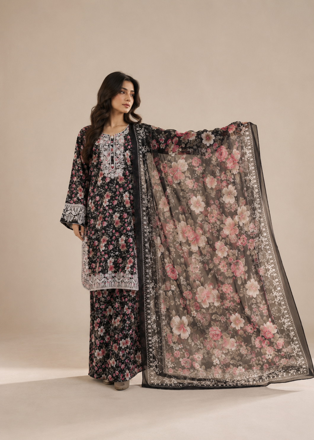 cotton Kurta Set in Black, indian pink, raven grey