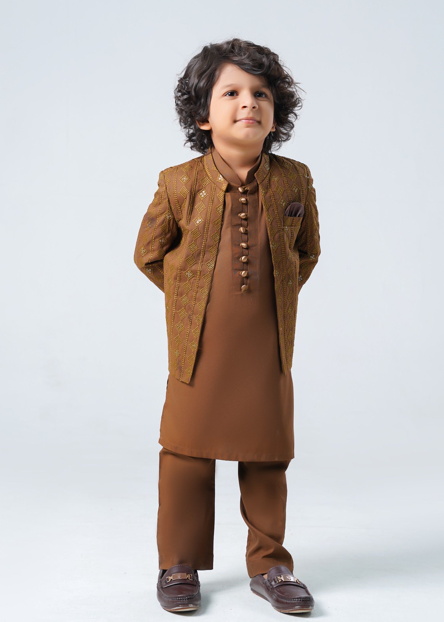 raw silk Prince Coat in Brown