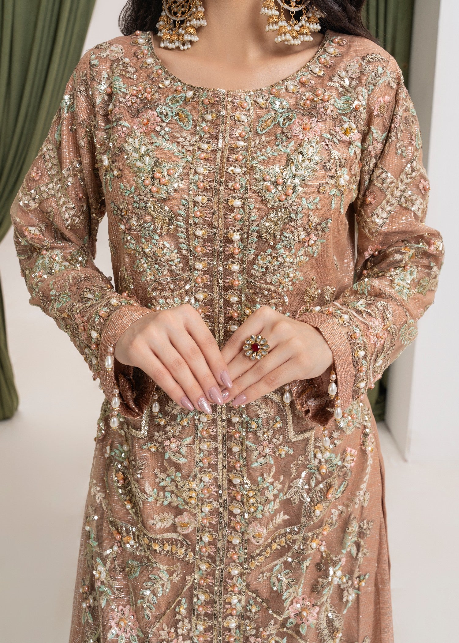 net Kurta Set in Copper