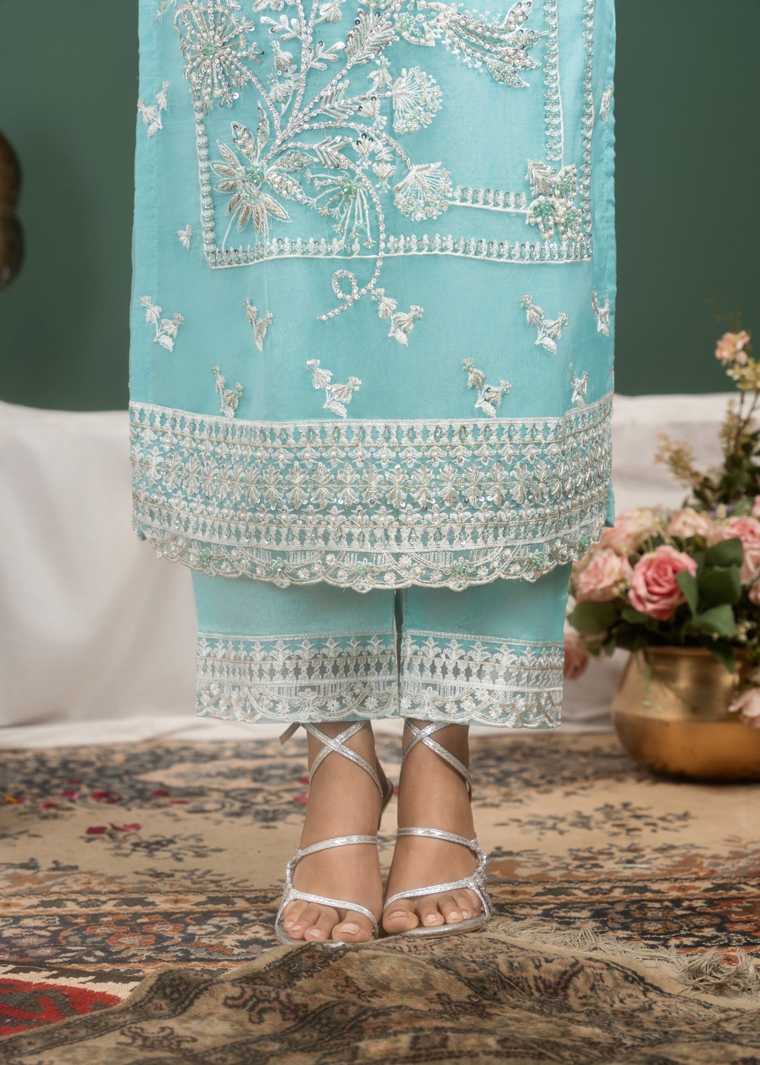 organza Kurta Set in Light blue