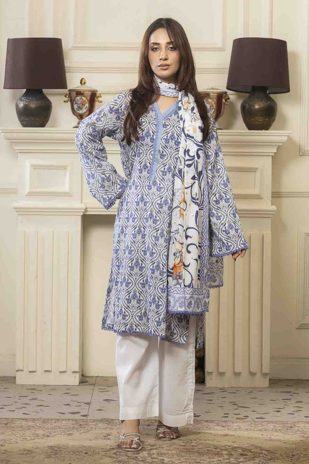 lawn voile Kurta Set in Turquoise