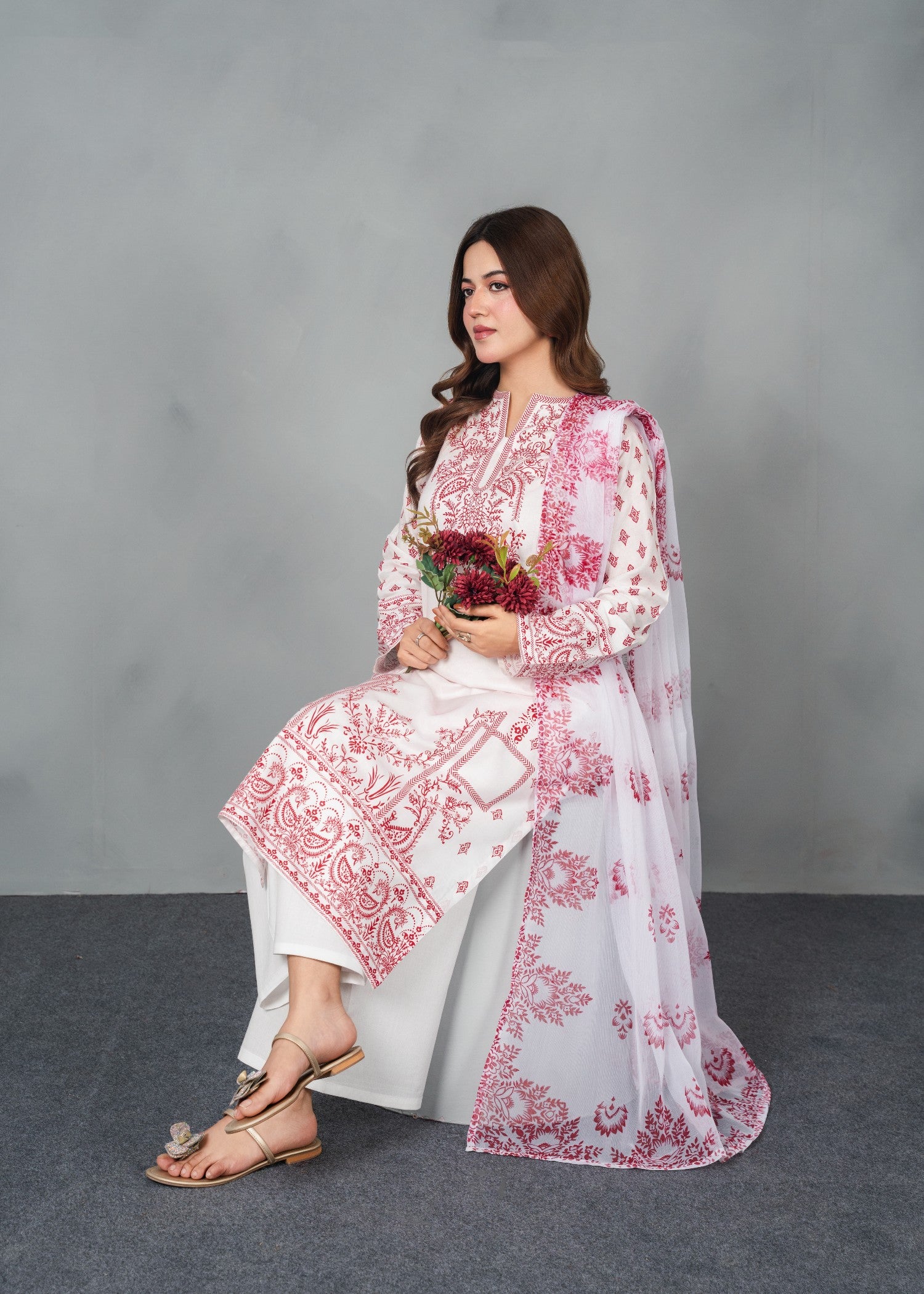 linen Kurta Set in White