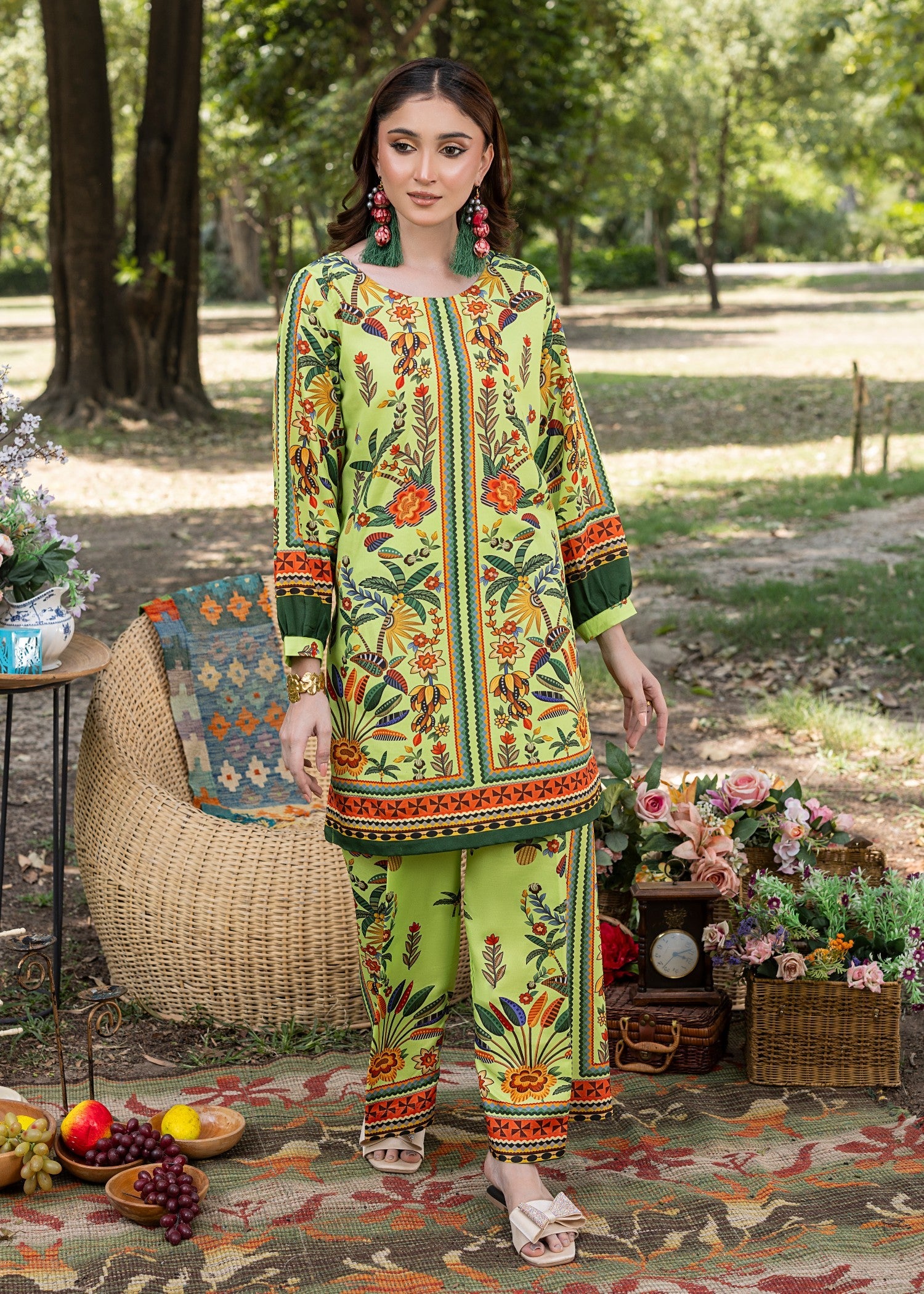 cotton silk Co Ord Sets in Lime green