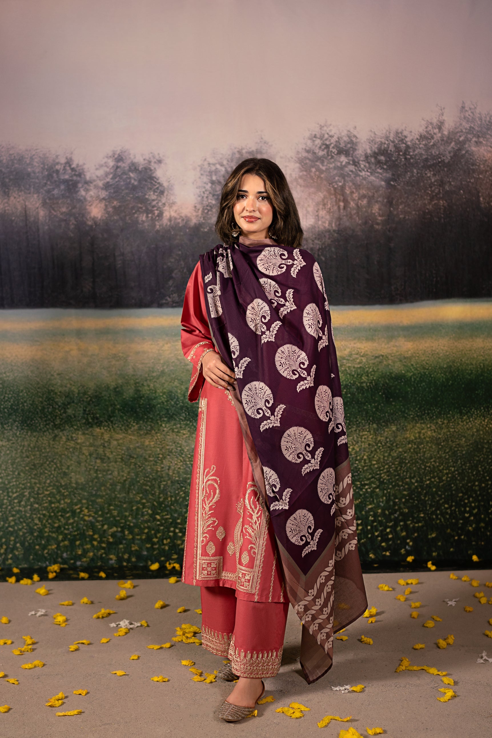 lawn Kurta Set in Salmon