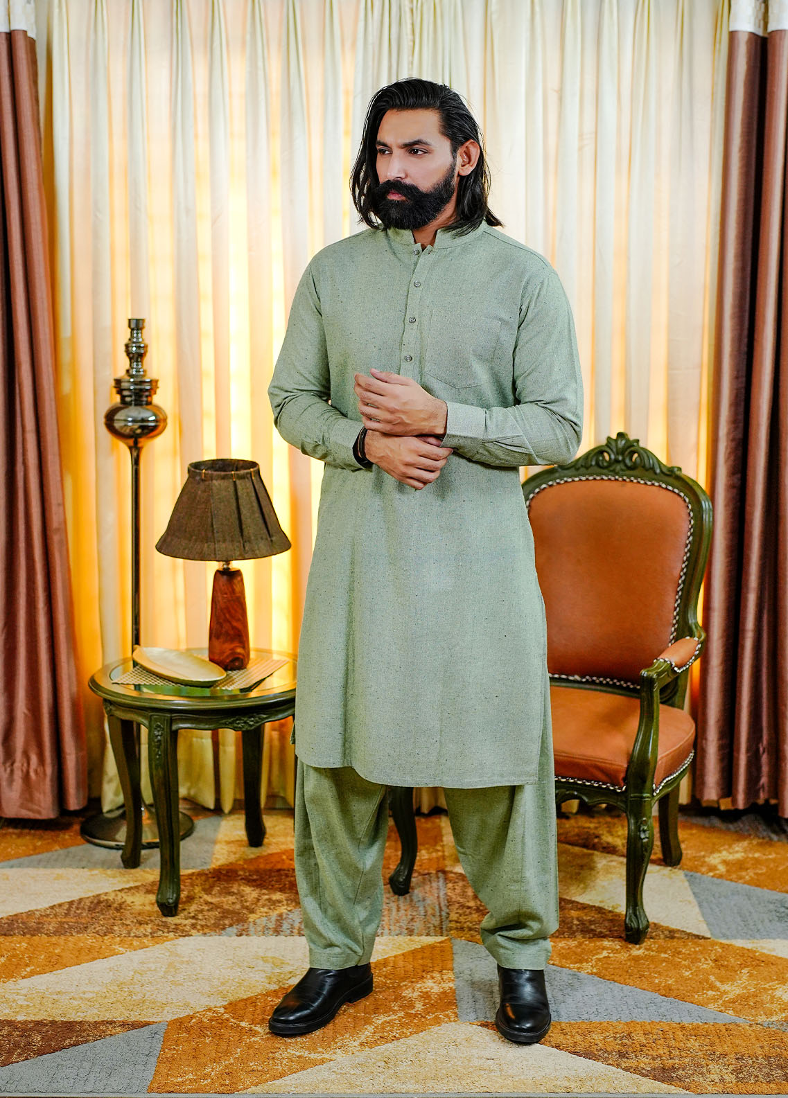 cotton viscose Shalwar Kameez in Green