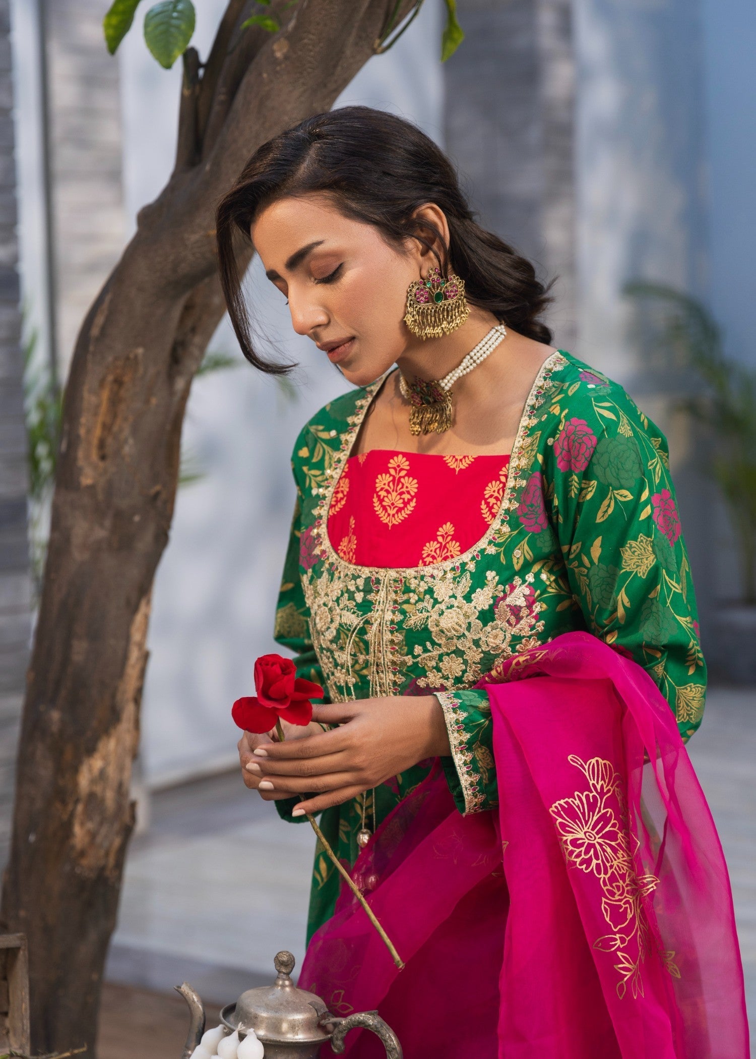 cotton Pishwas in Green