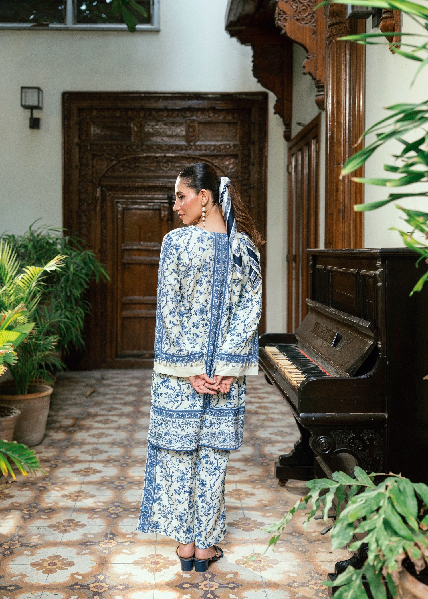 slub lawn Co Ord Sets in Blue, off-white