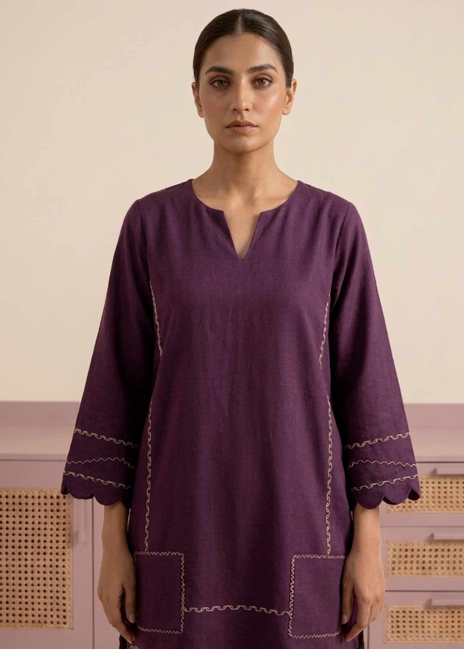 viscose linen Kurta Set in Purple