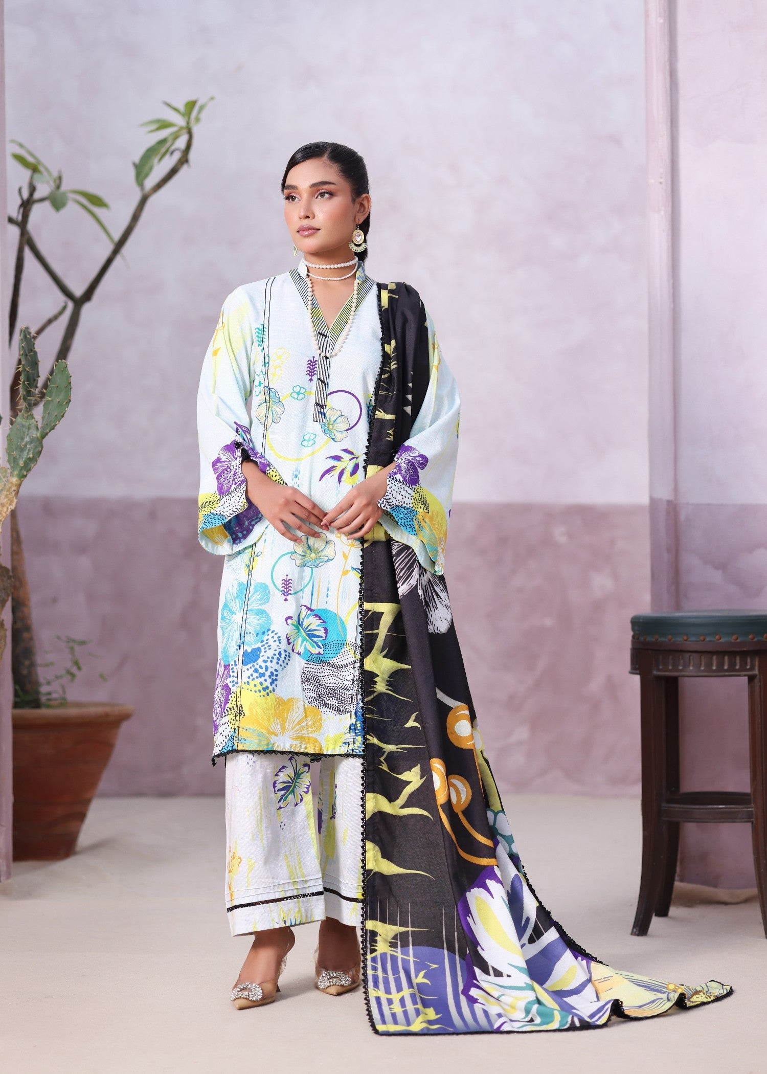 khaddar Kurta Set in Baby blue