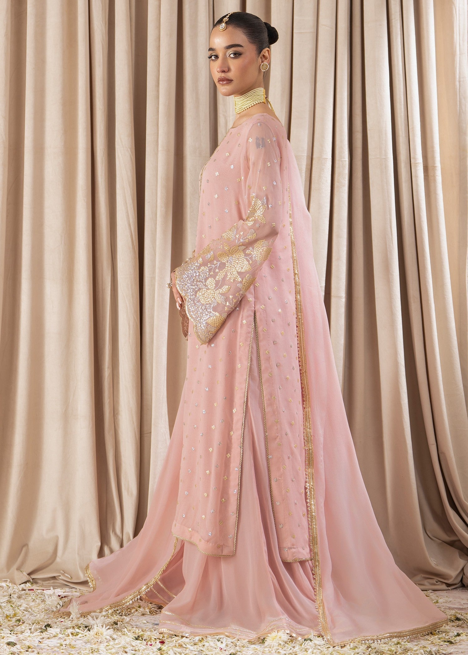 chikankari cotton Sharara in Pastel pink