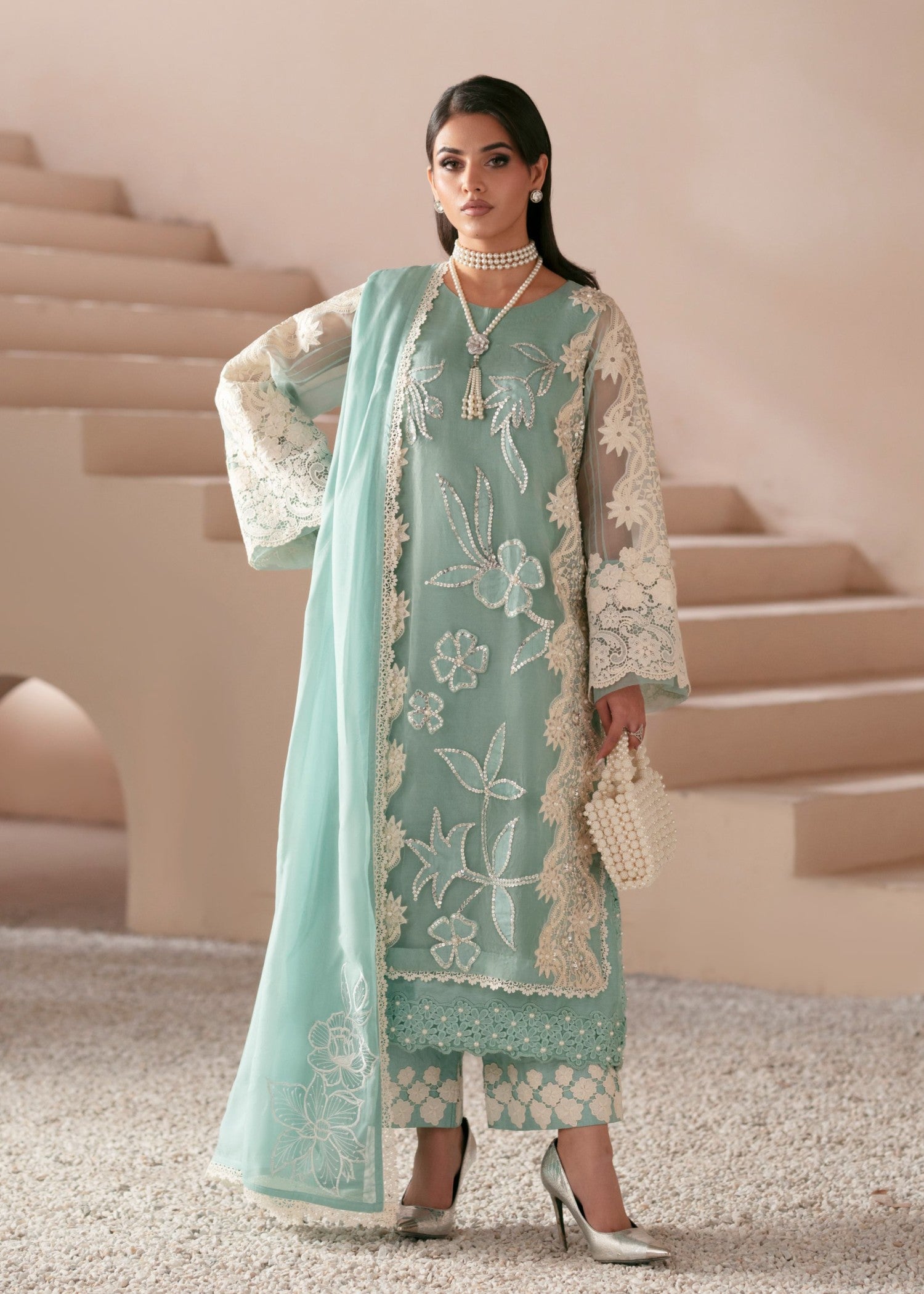 organza Kurta Set in Turquoise