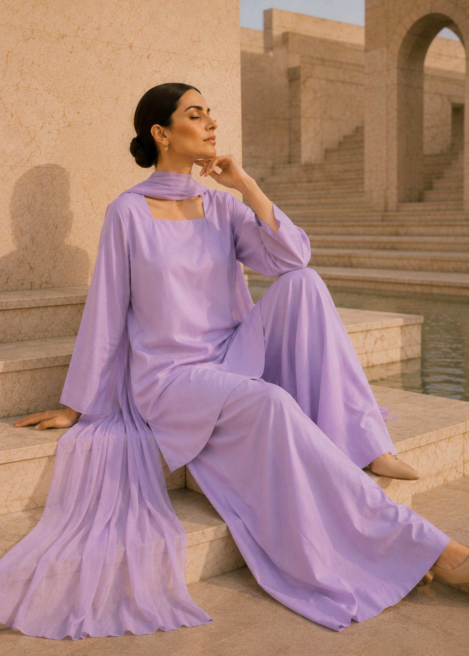 pure cotton Kurta Set in Lavender mist