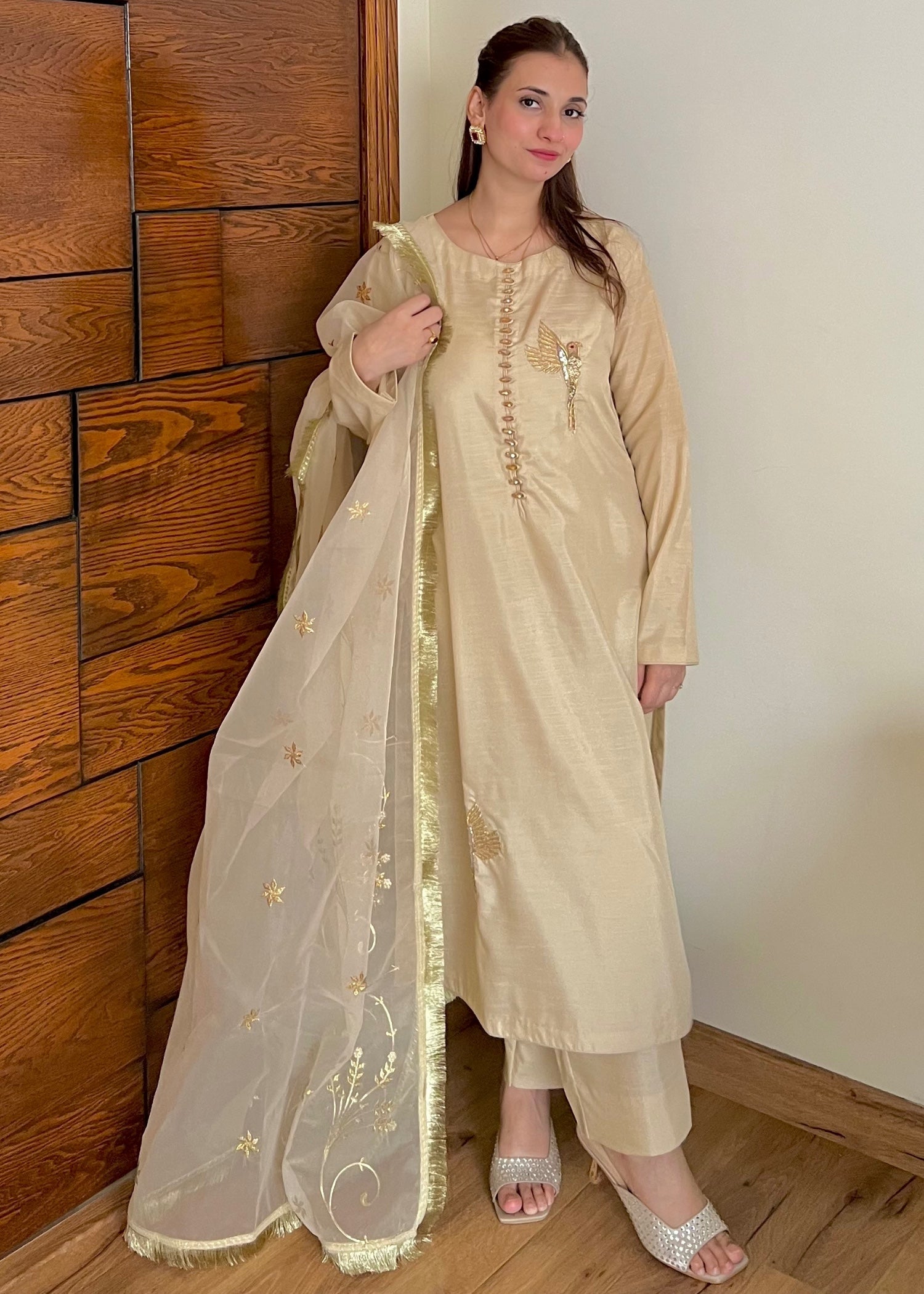 silk Kurta Set in Antique white