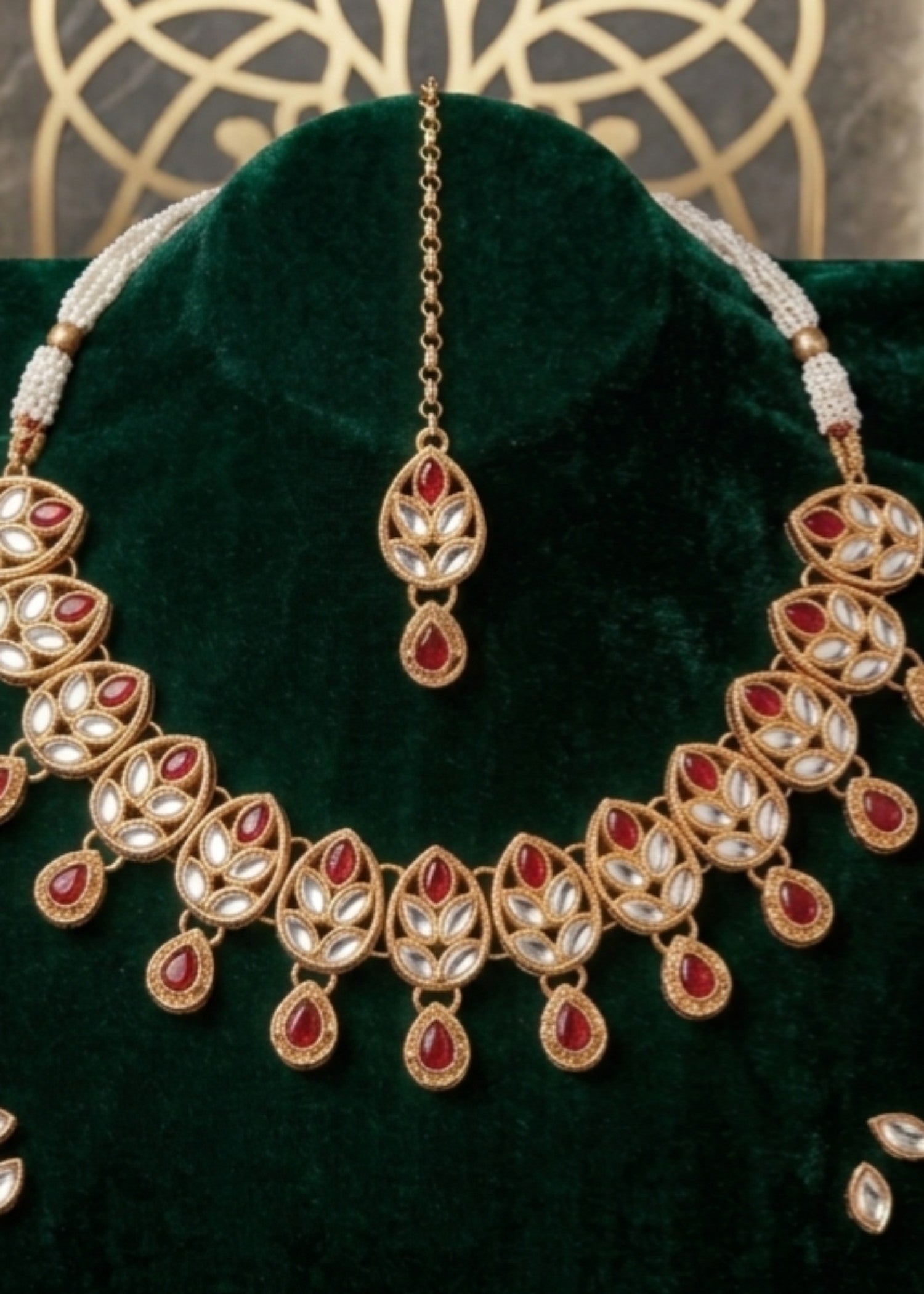 Jewelry Set in Maroon, mari gold, gold Color by - Trendy Women Jewelry Set EMQ6100