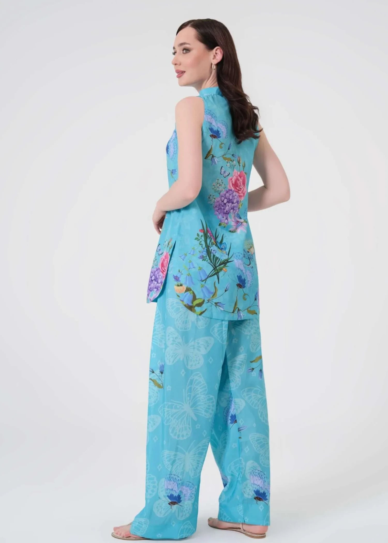 swiss lawn Kurta Set in Pacific blue