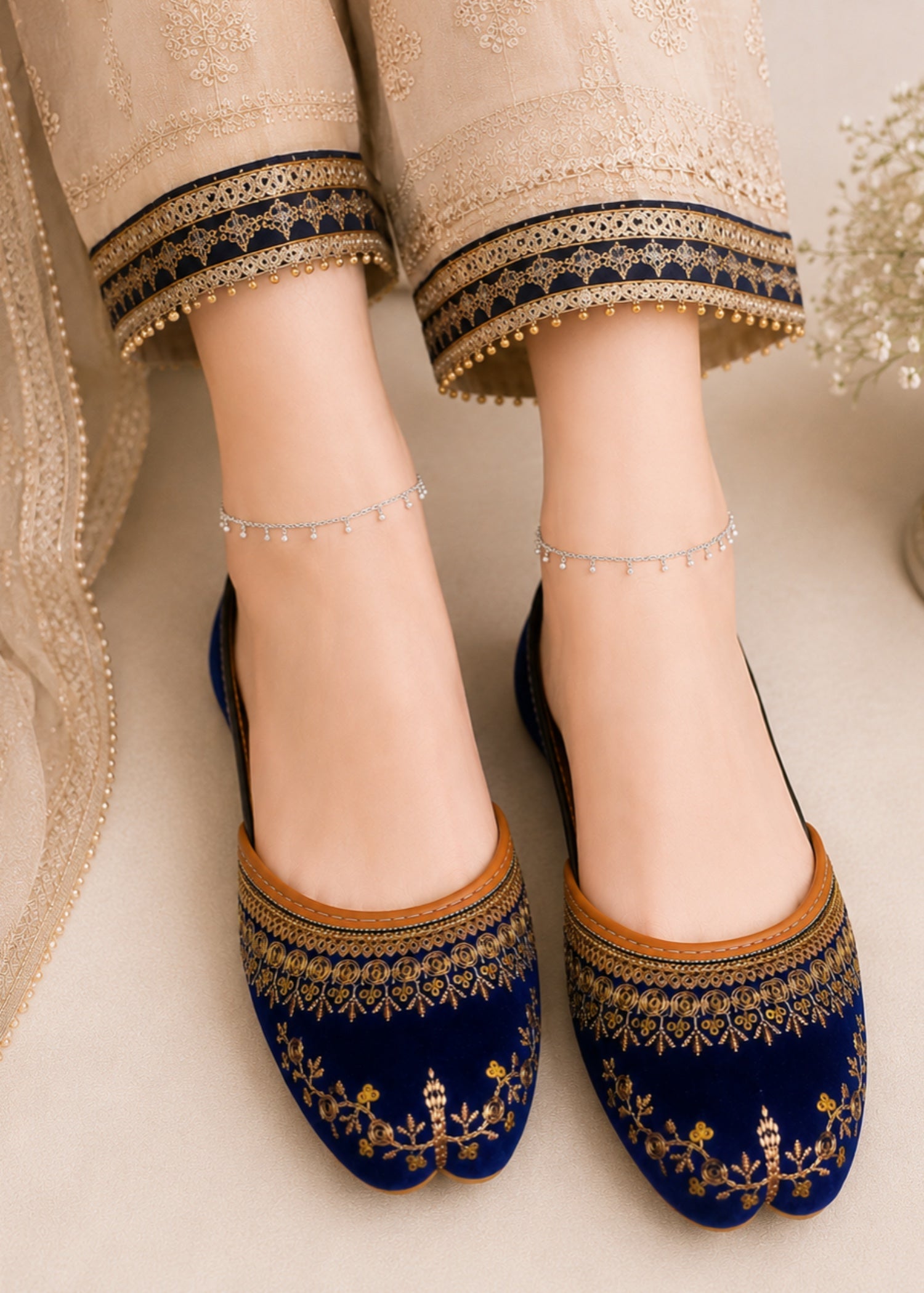 Khussa in Blue by - High Quality Women Khussa QMO4455