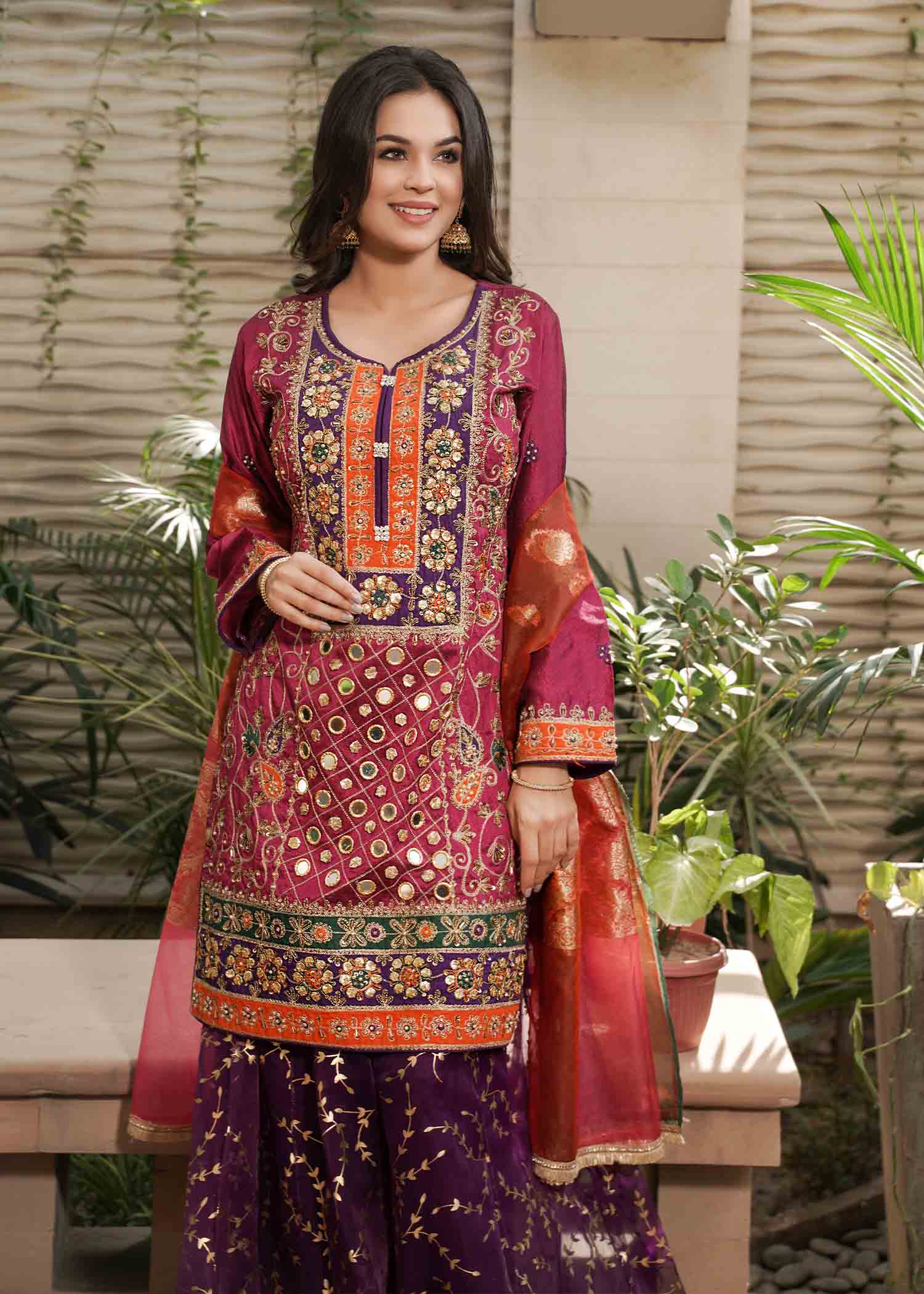 raw silk Sharara in Multi