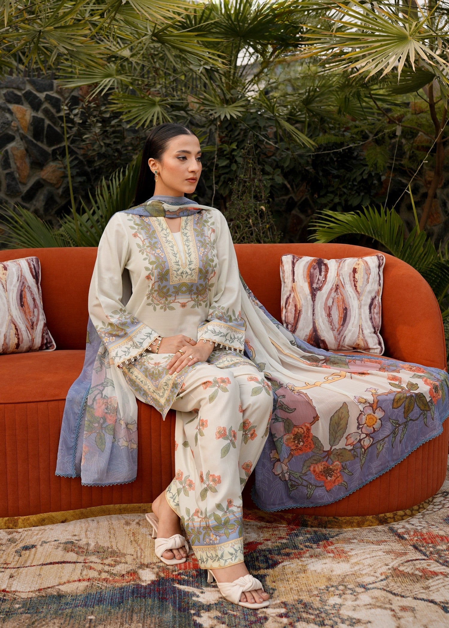 poly lawn Kurta Set in Tea green