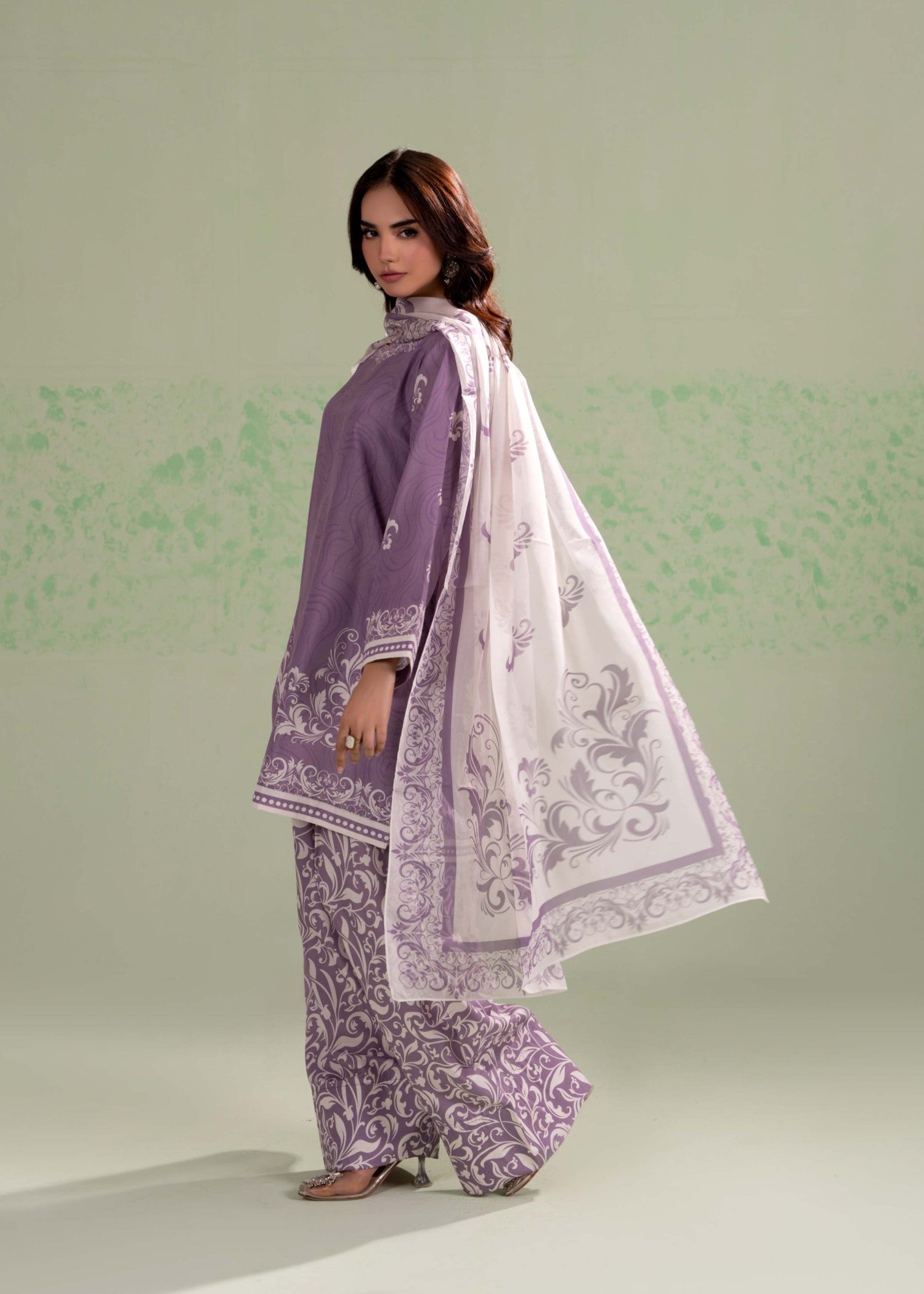 poly lawn Kurta Set in Plum