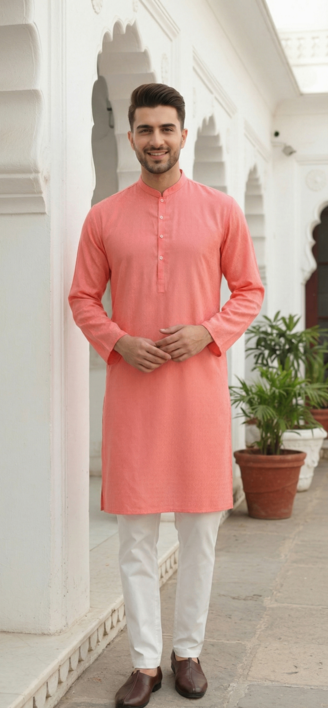 cotton jamawar Kurta in Pink, light pink