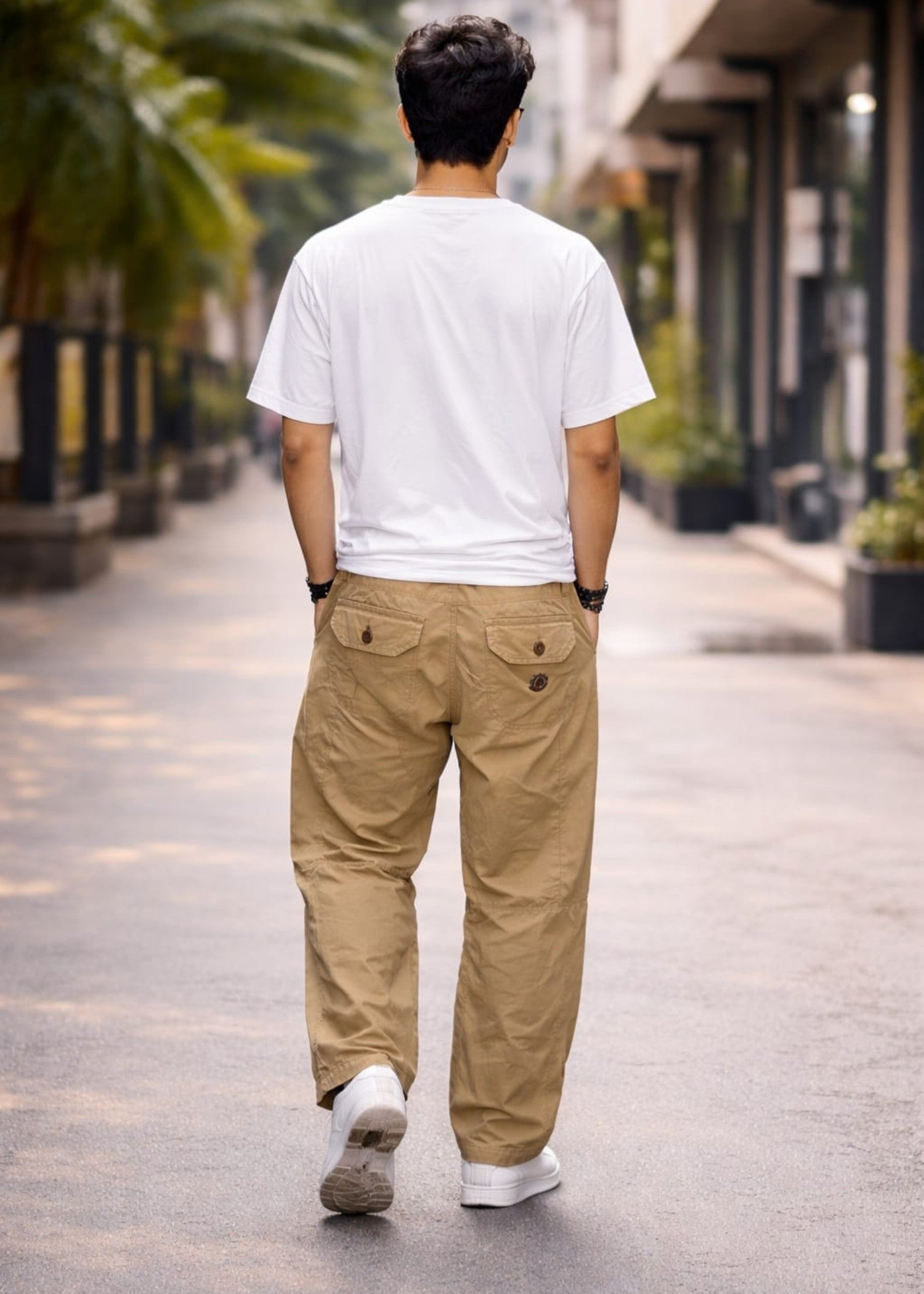 twill cotton Trousers in Straw, camel brown, khaki brown