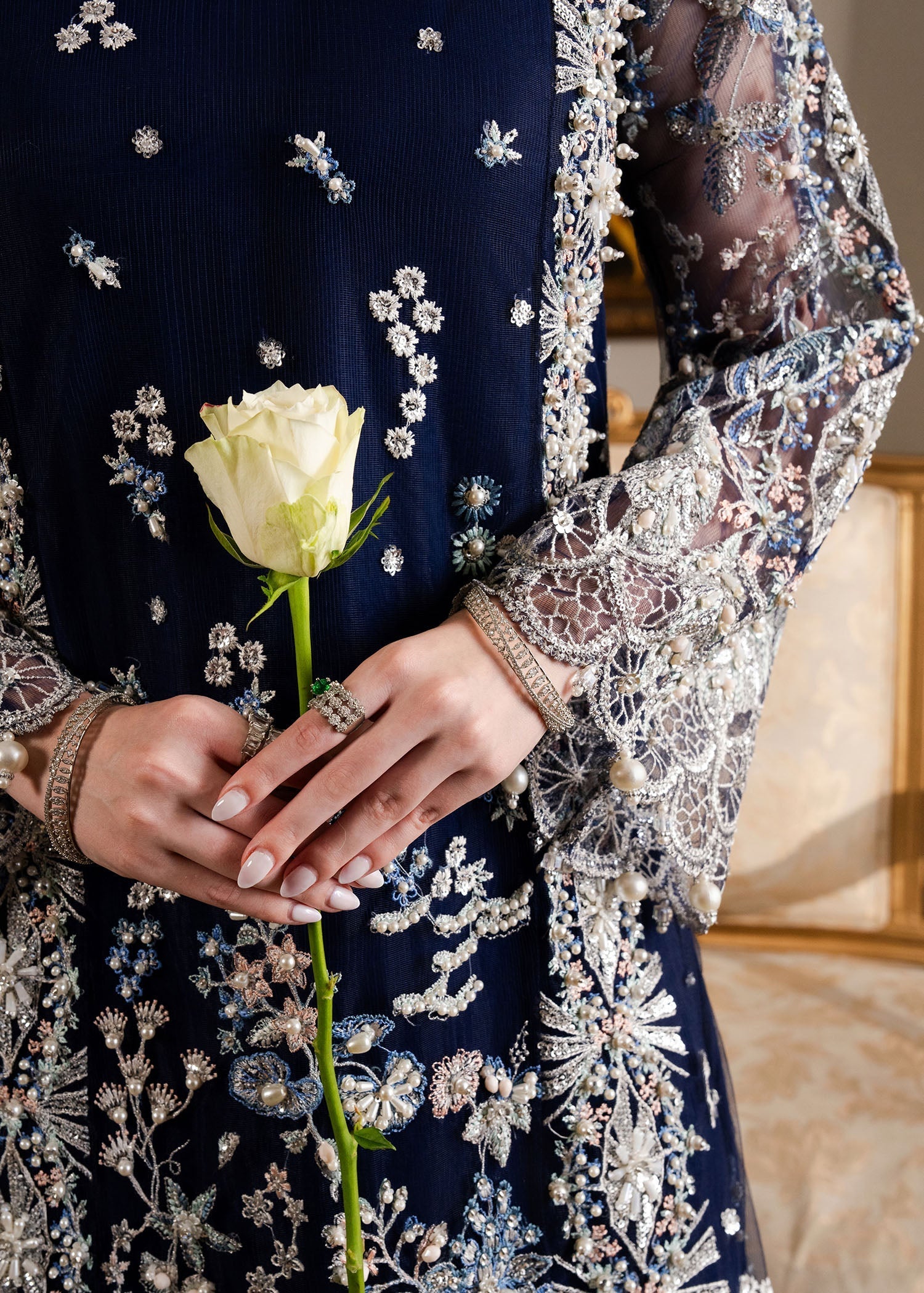 net Sharara in Navy blue