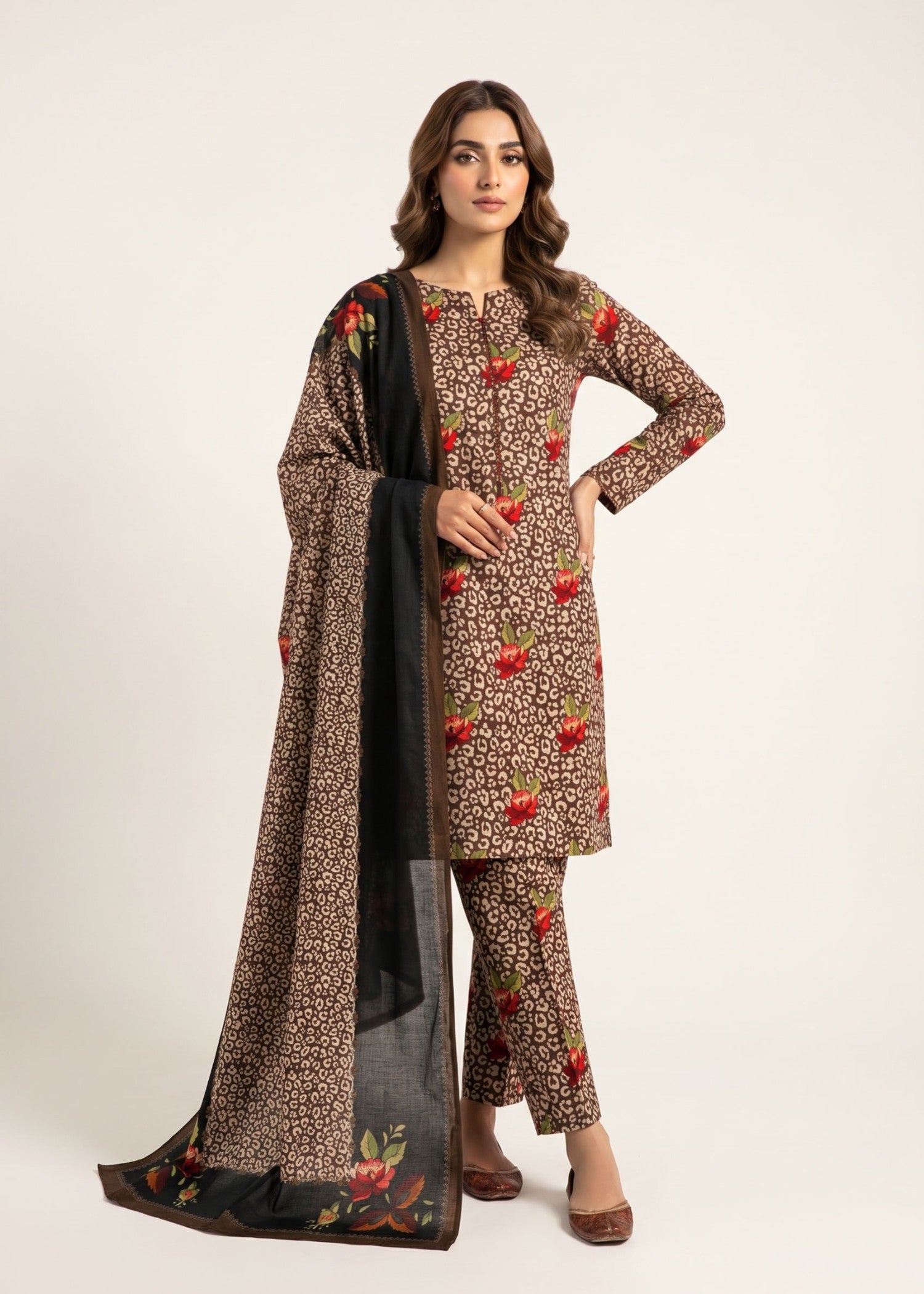 lawn Unstitched in Mocha brown