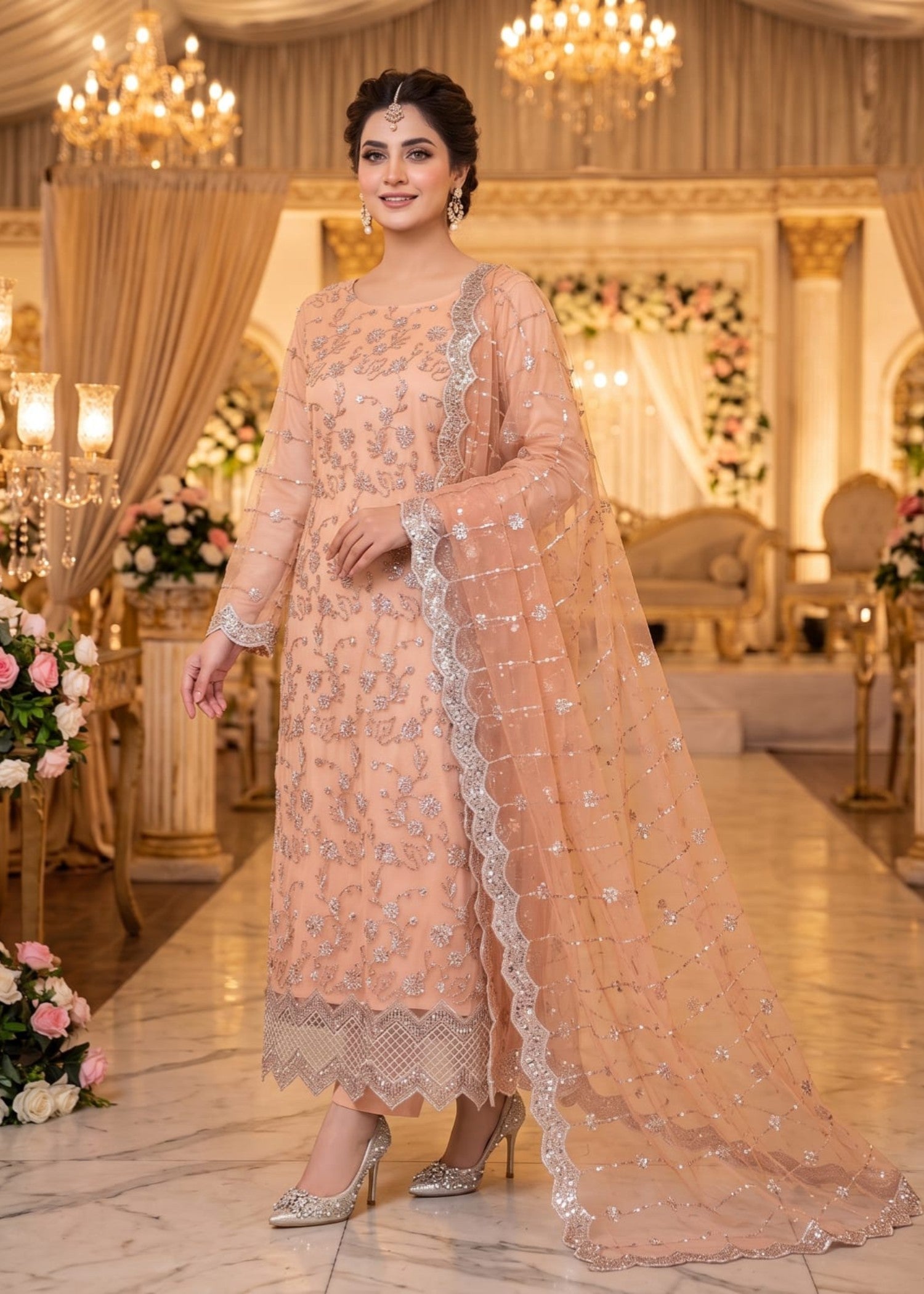 net Unstitched in Peach pink