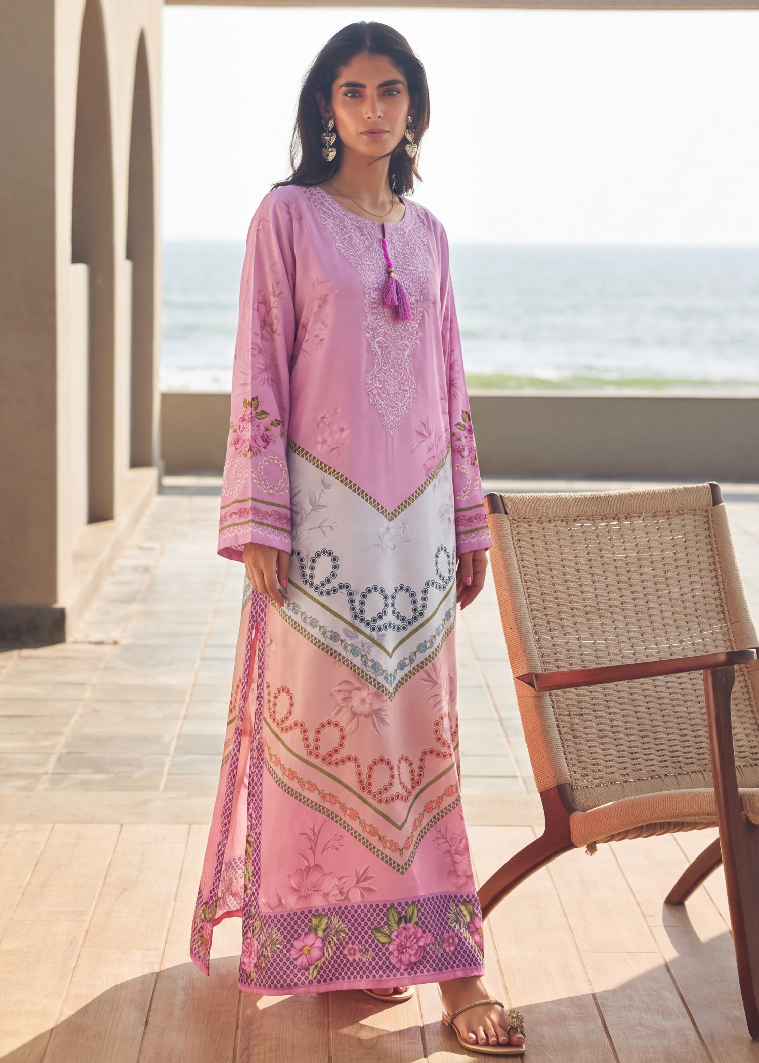 poly silk Kaftan in Multi
