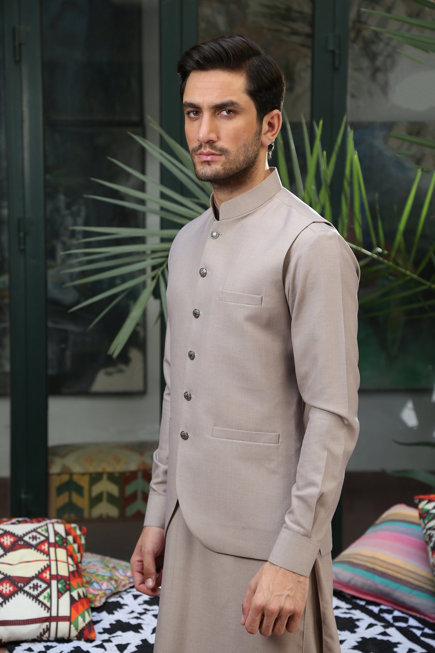 wash & wear Waistcoat in Beige by Istor House Of Premium Fabrics