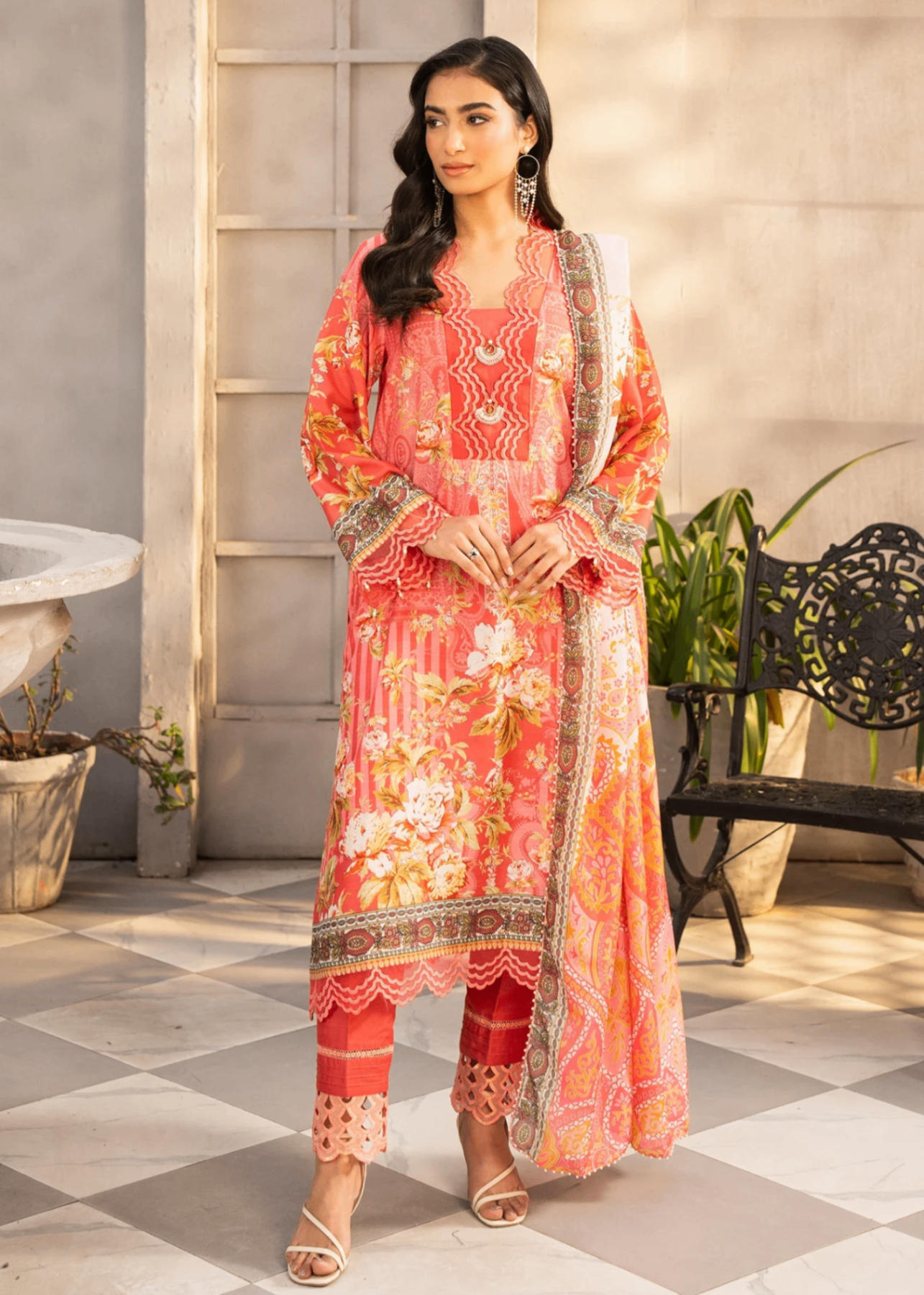 lawn Unstitched in Salmon pink