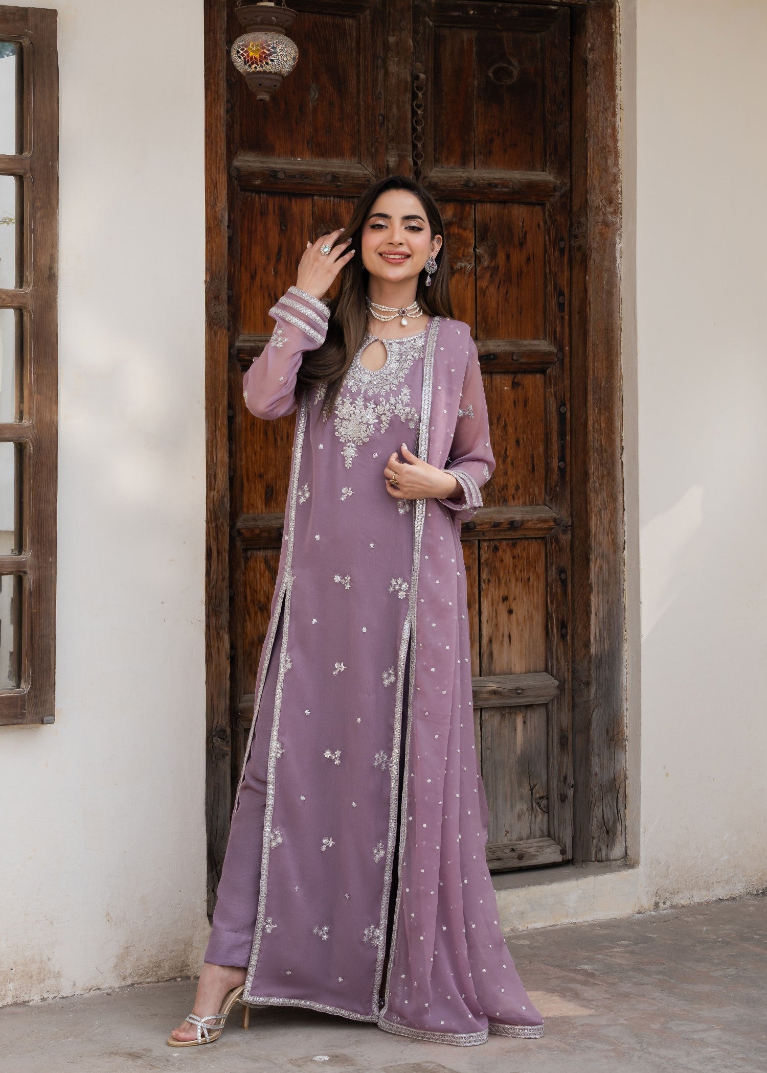 chiffon Pishwas in Heathered lilac