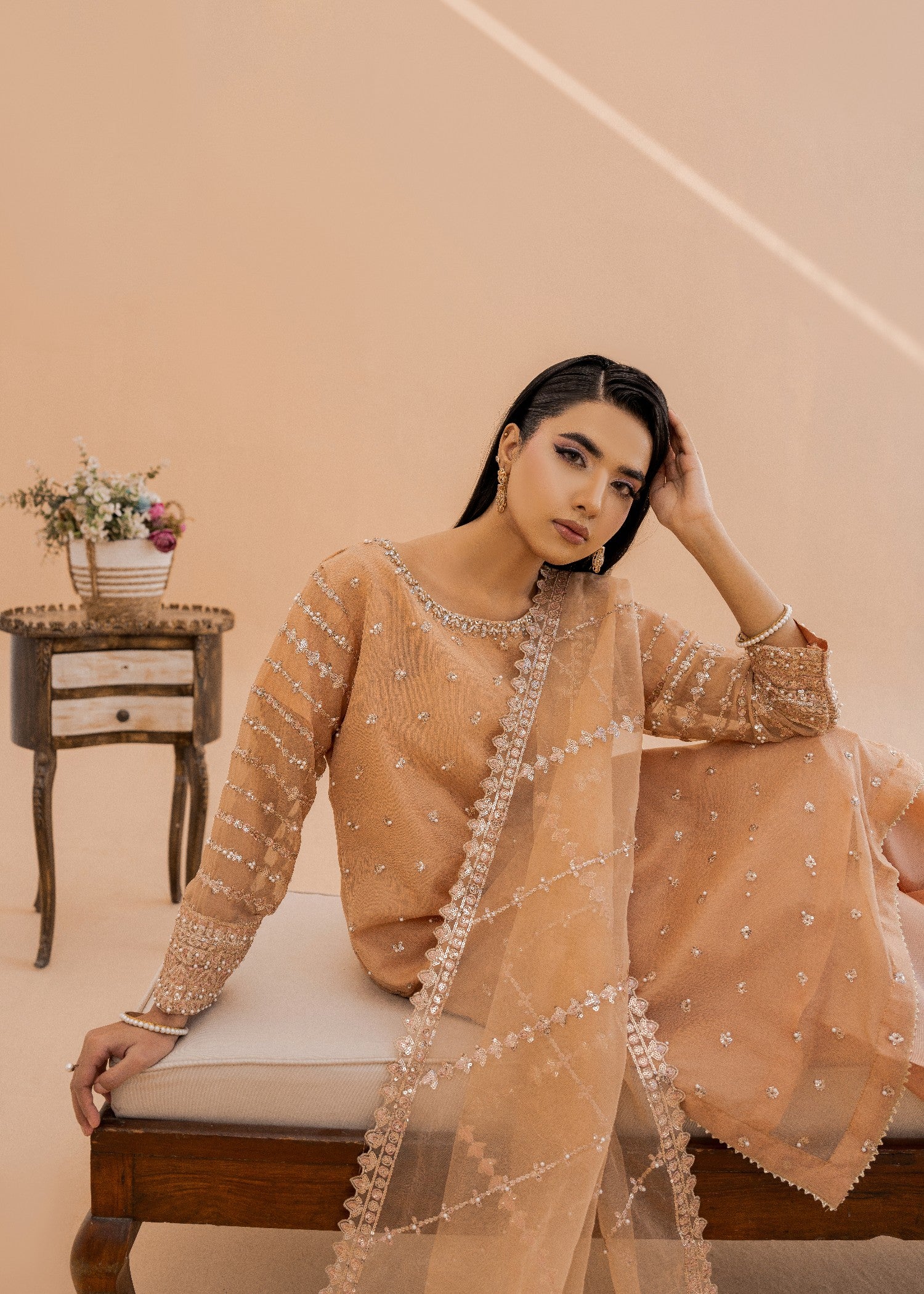 chiffon Kurta Set in Buttercream
