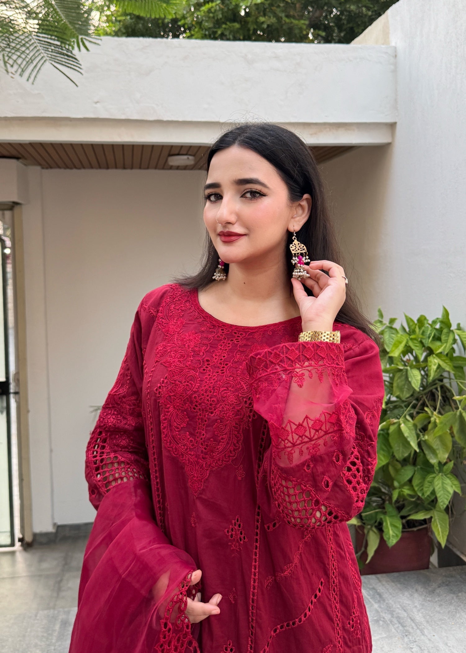 lawn Kurta Set in Venetian red