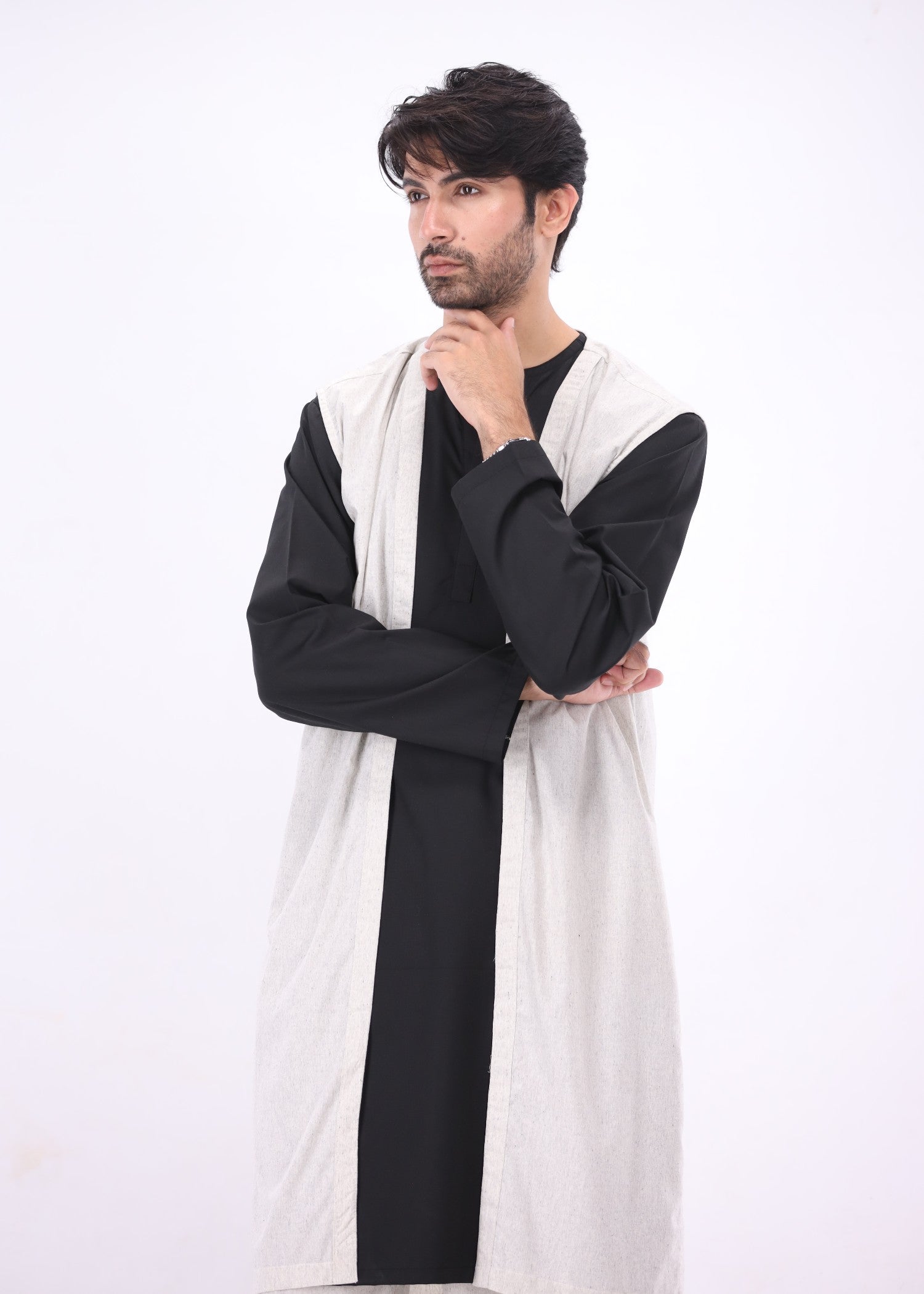 wash & wear Kurta Set in Black, light grey