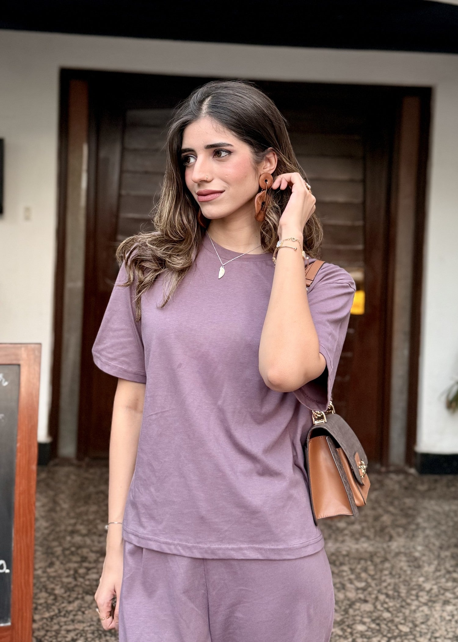 cotton jersey Co Ord Sets in Mauve pink