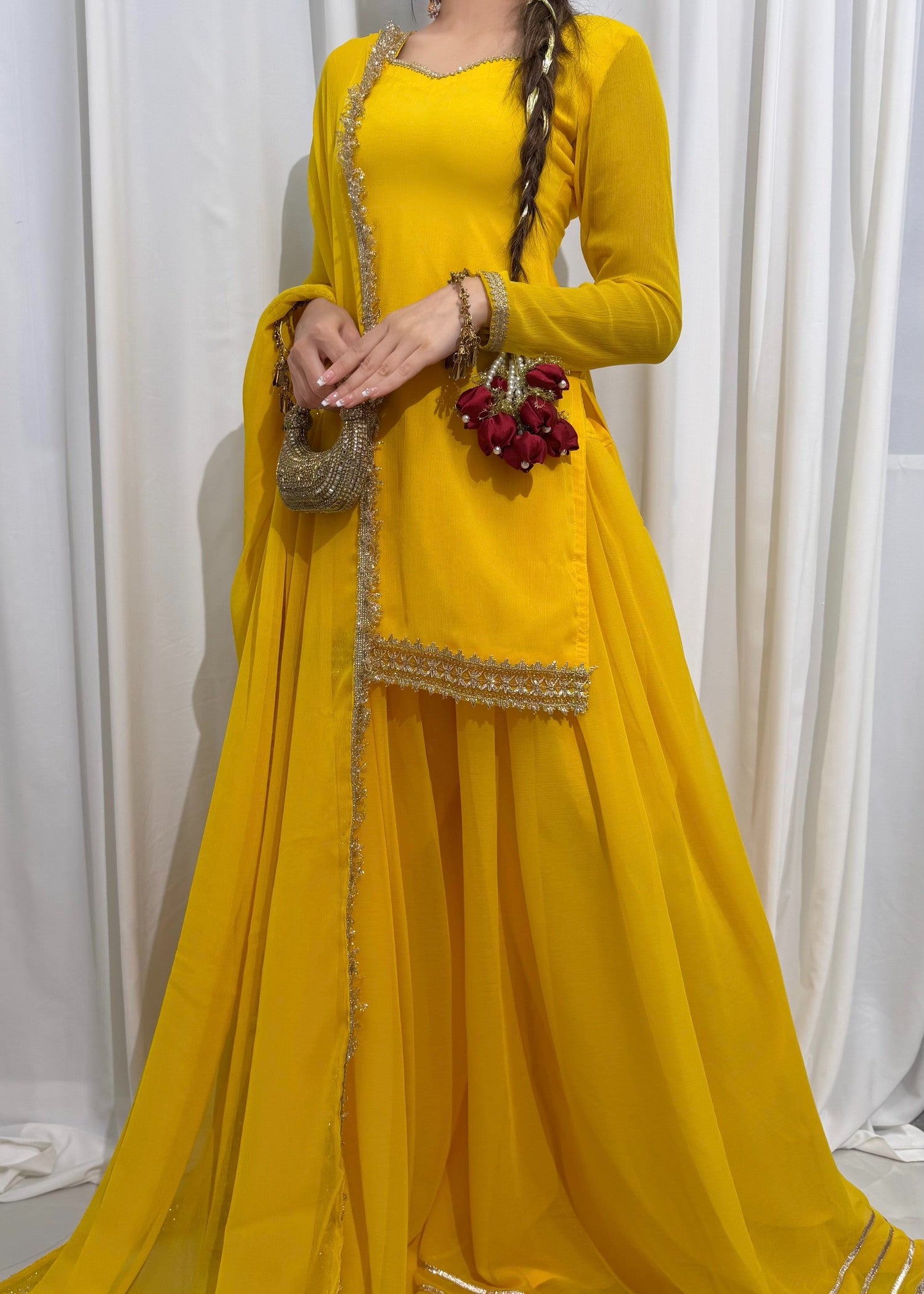 bemberg crinkle chiffon Sharara in School bus yellow