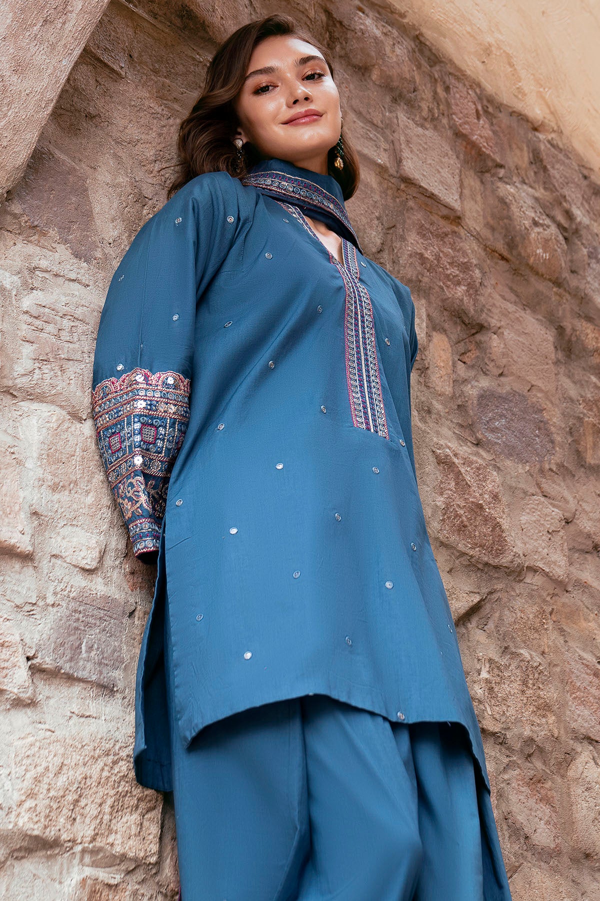 lawn Kurta Set in Royal blue