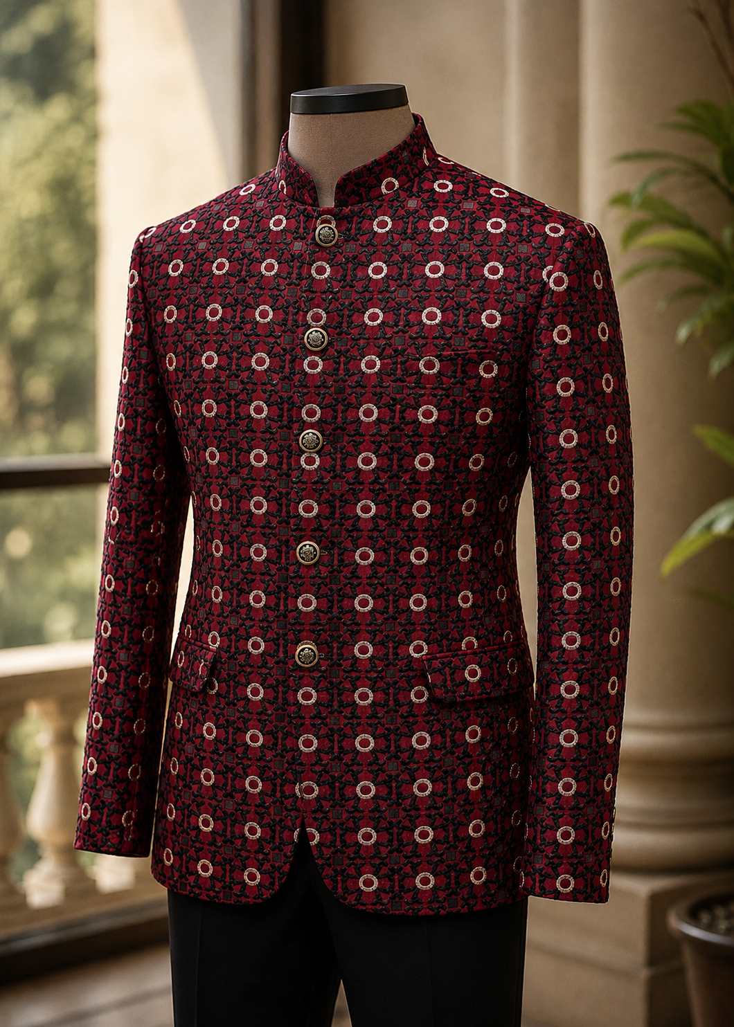 silk Prince Coat in Maroon, black